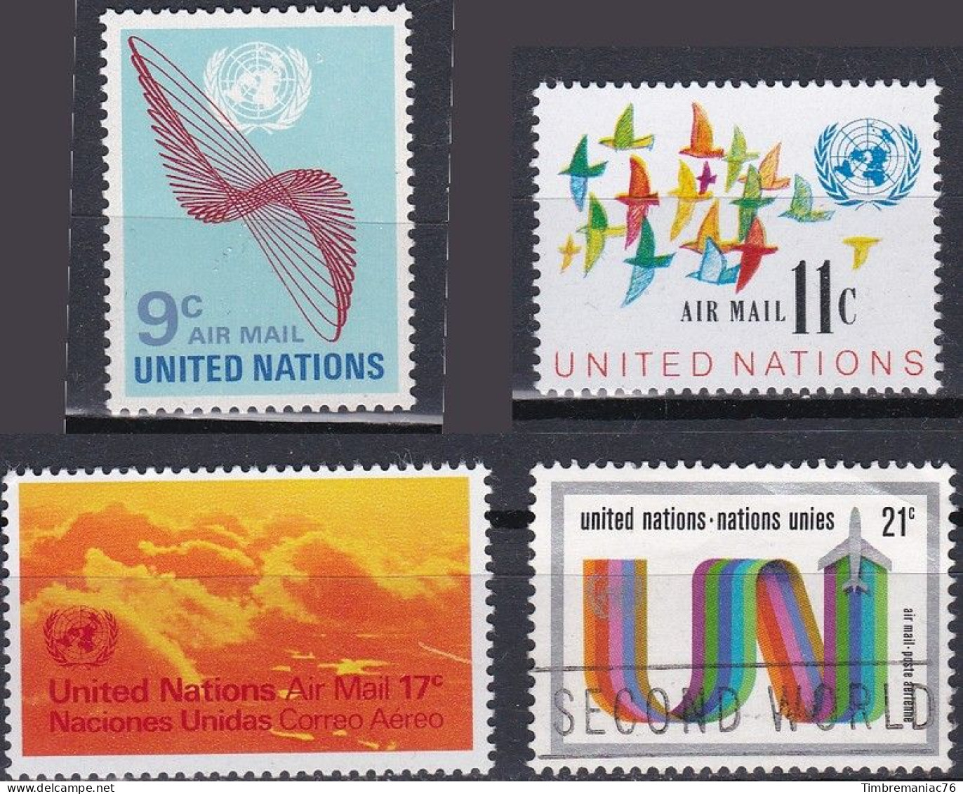 Nations Unies N.Y. 1972 Poste Aérienne YT 15-16-17 Neufs + 18 Oblitéré - Poste Aérienne