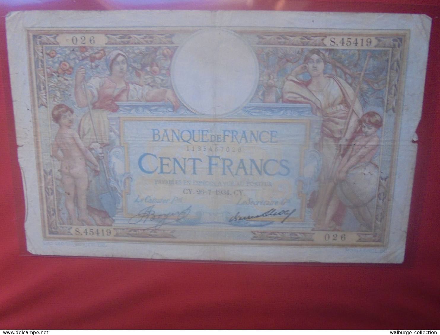 FRANCE 100 FRANCS 1934 Circuler (B.32) - 100 F 1908-1939 ''Luc Olivier Merson''