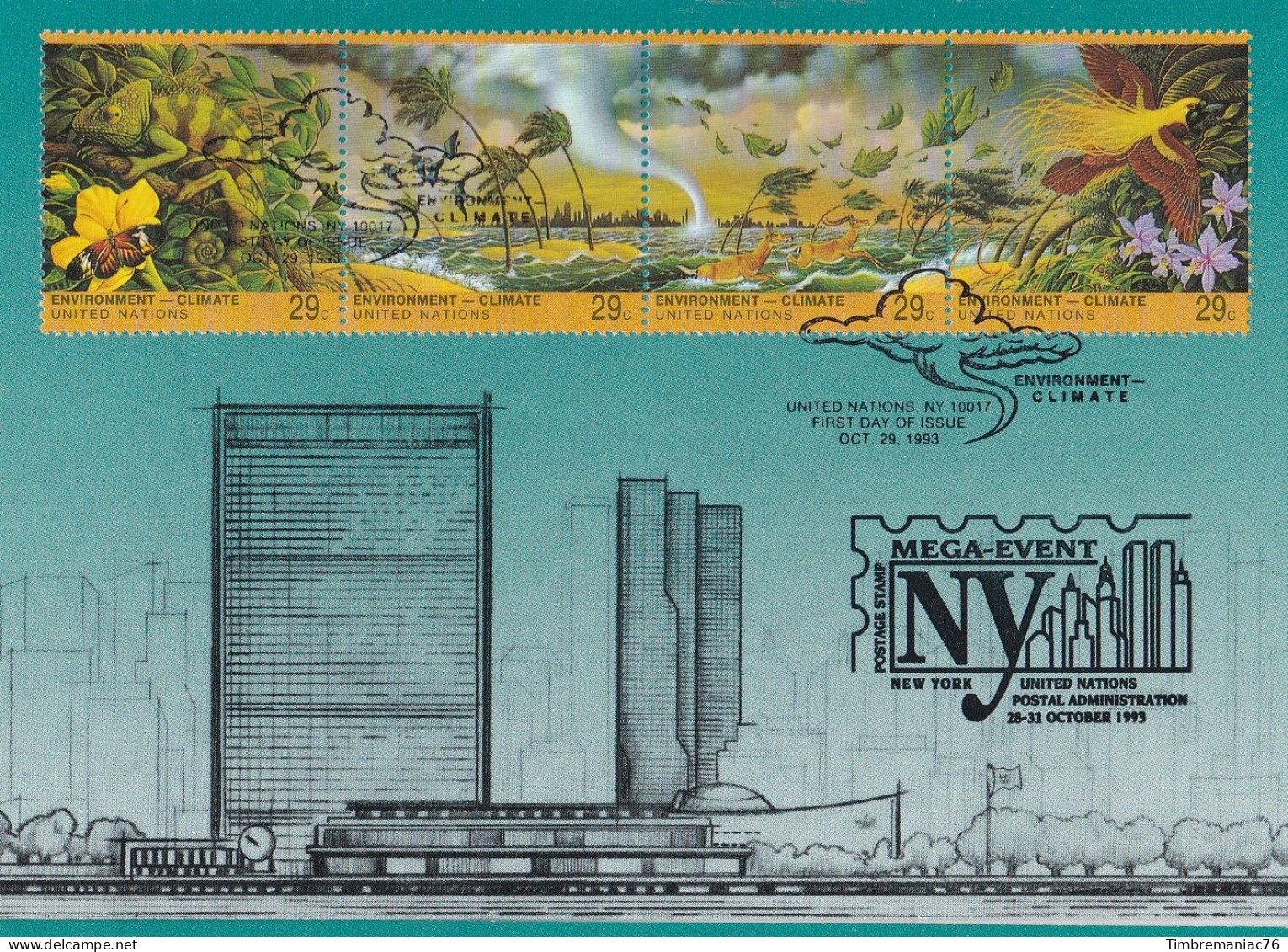 Nations Unies N.Y.  1993 YT 645 à 648 Carte Postale Oblitéré 1er Jour - Tarjetas – Máxima