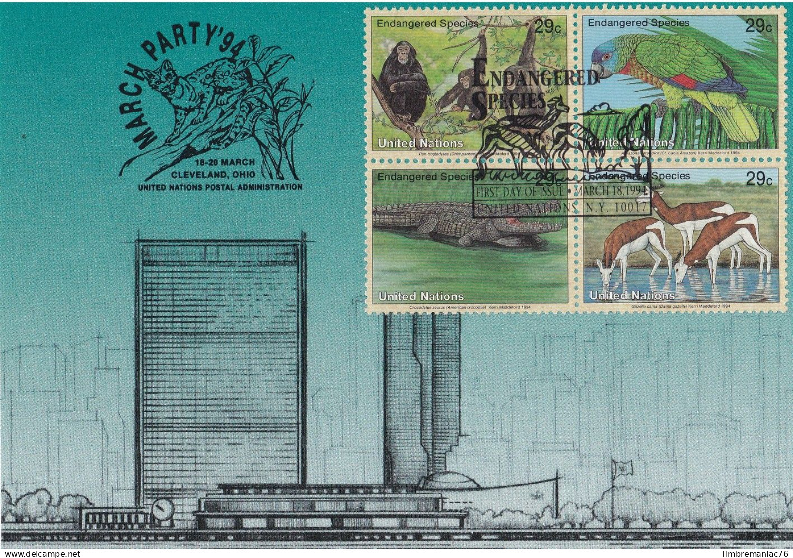 Nations Unies N.Y.  1994 YT 651 à 654 Carte Postale Oblitérée 1er Jour - Tarjetas – Máxima