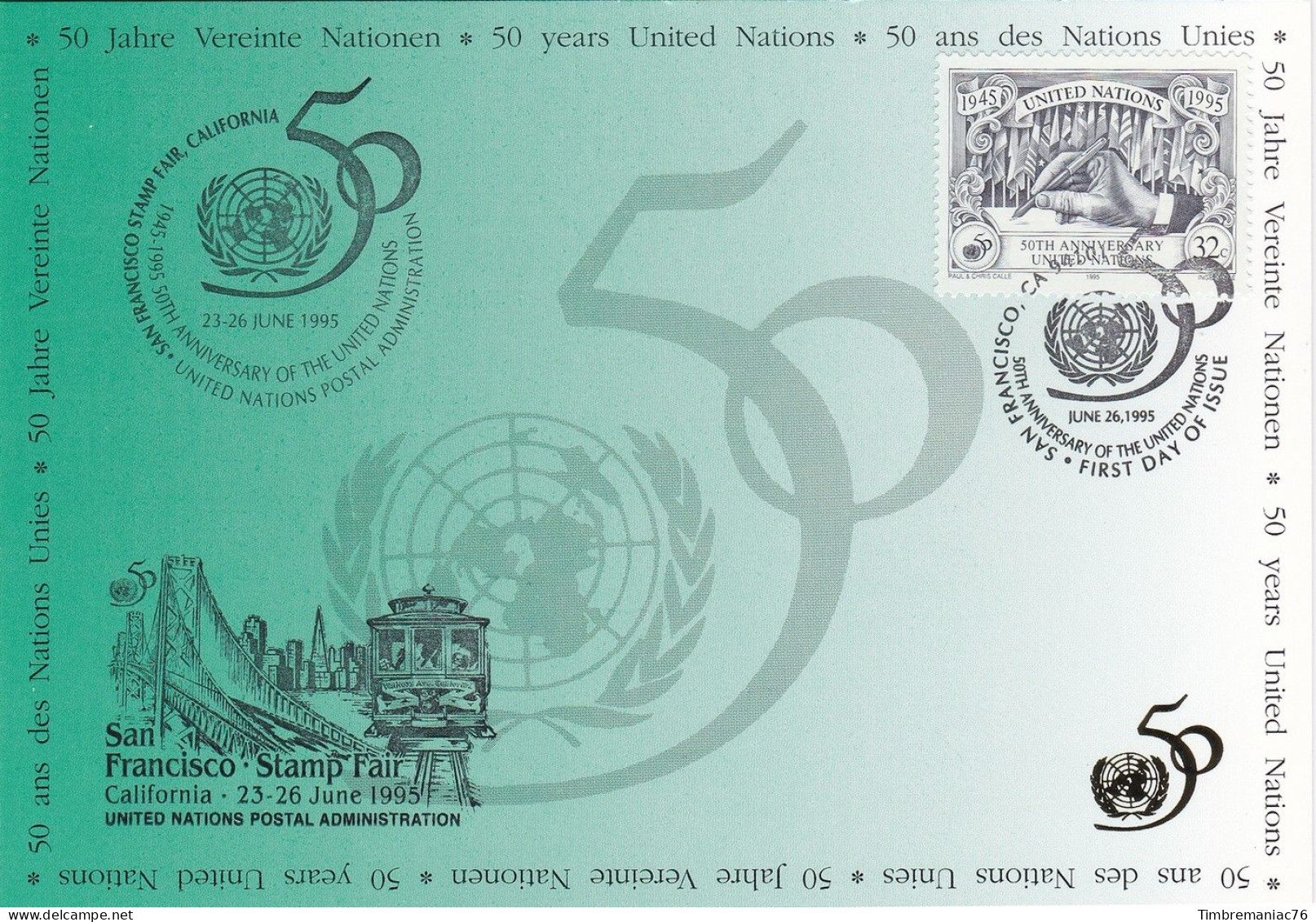 Nations Unies N.Y.  1995 YT 675 Carte Postale Oblitérée 1er Jour - Maximumkaarten