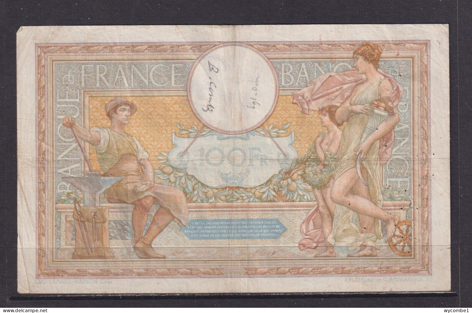 FRANCE - 1934 100 Francs Circulated Banknote As Scans - 100 F 1908-1939 ''Luc Olivier Merson''