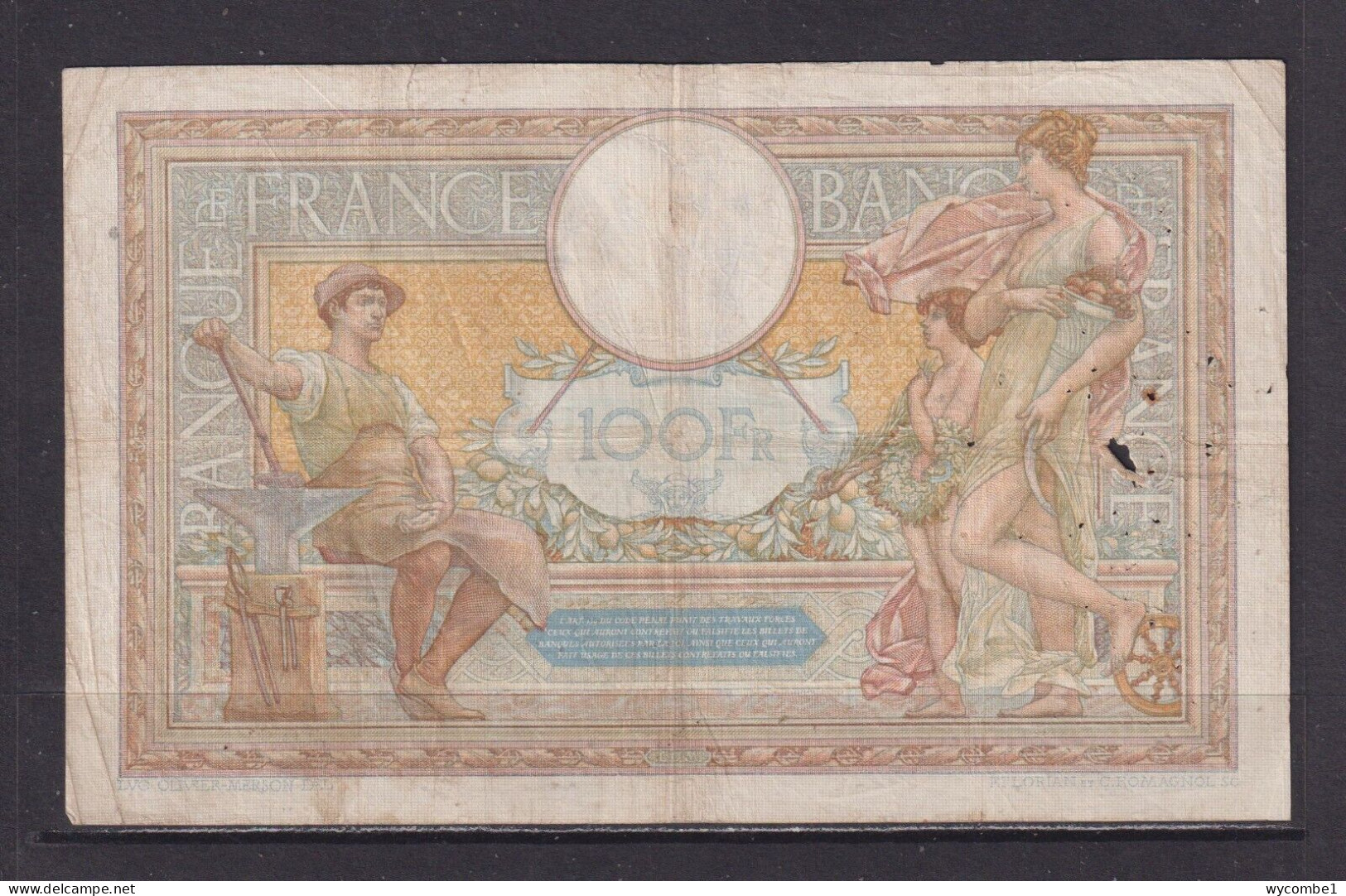 FRANCE - 1936 100 Francs Circulated Banknote As Scans - 100 F 1908-1939 ''Luc Olivier Merson''
