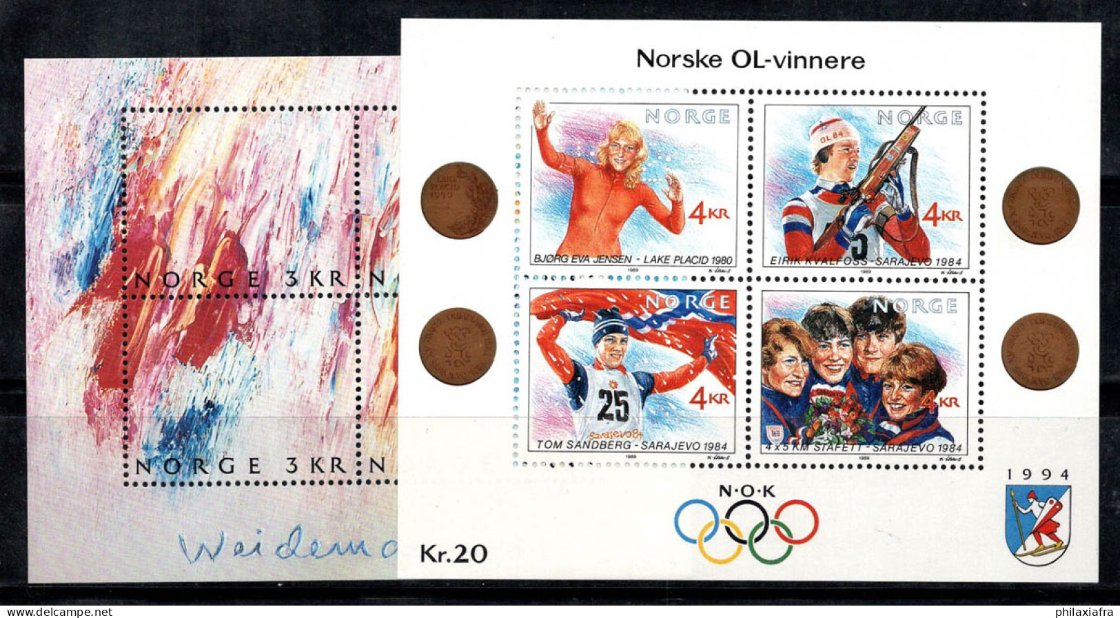 Norvège 1989 Mi. Bl.11-12 Bloc Feuillet 100% Neuf ** Peinture, Jeux Olympiques D'hiver - Blocs-feuillets