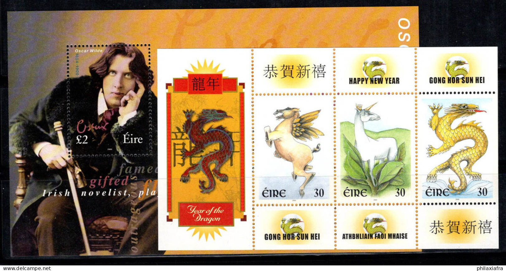 Irlande 2000 Mi. Bl.34-35 Bloc Feuillet 100% Neuf ** Le Dragon, Oscar Wilde - Blocks & Sheetlets