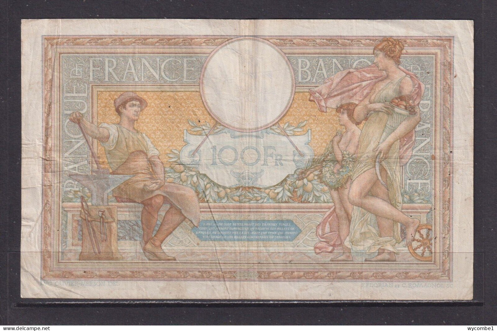 FRANCE - 1937 100 Francs Circulated Banknote As Scans - 100 F 1908-1939 ''Luc Olivier Merson''