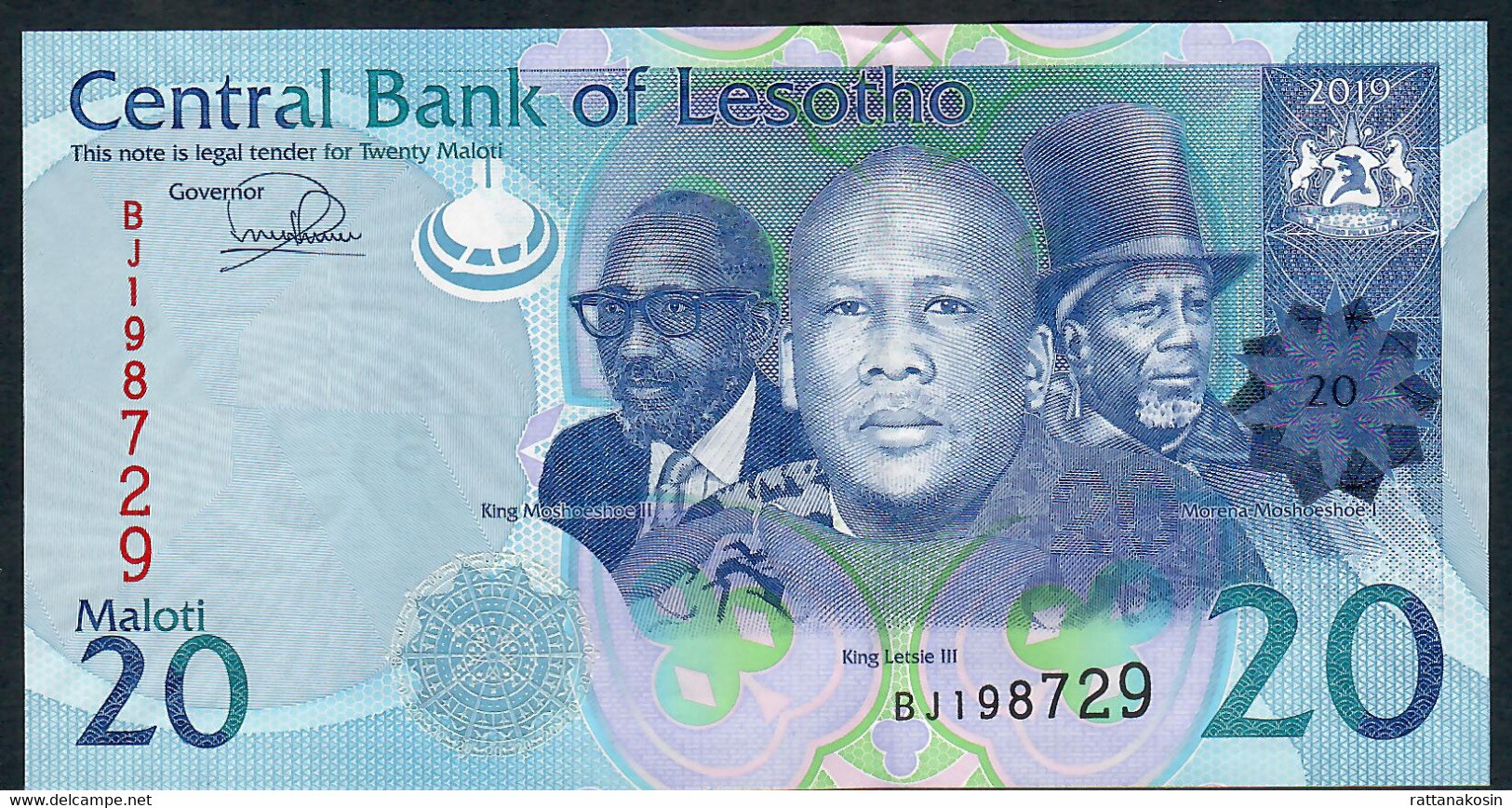 LESOTHO P22c 20 MALOTI 2019 #BJ Signature 9a     UNC. - Lesotho