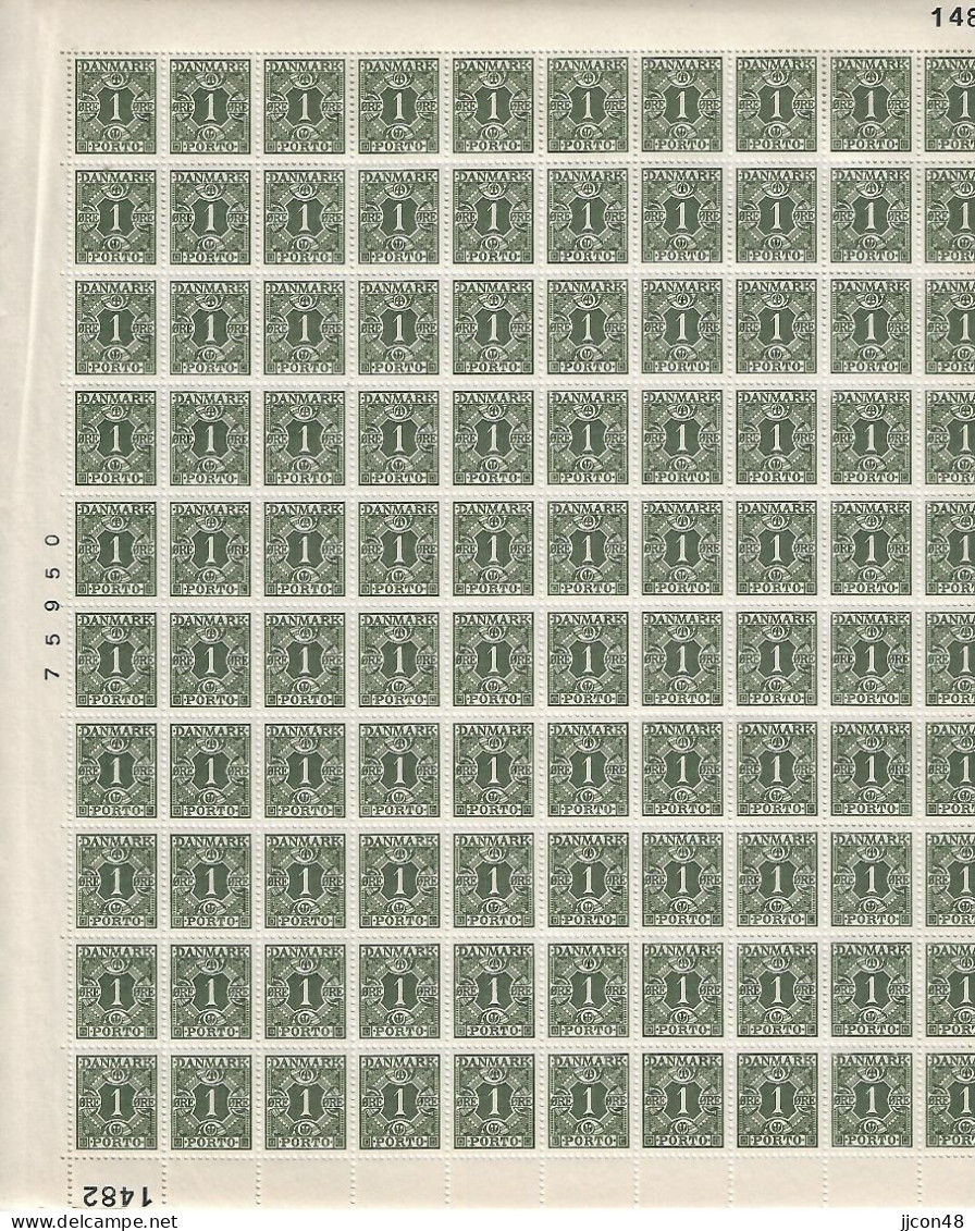 Denmark 1934 Postage Due (**) MNH  Mi.25 (complete Sheet Of 100) - Segnatasse