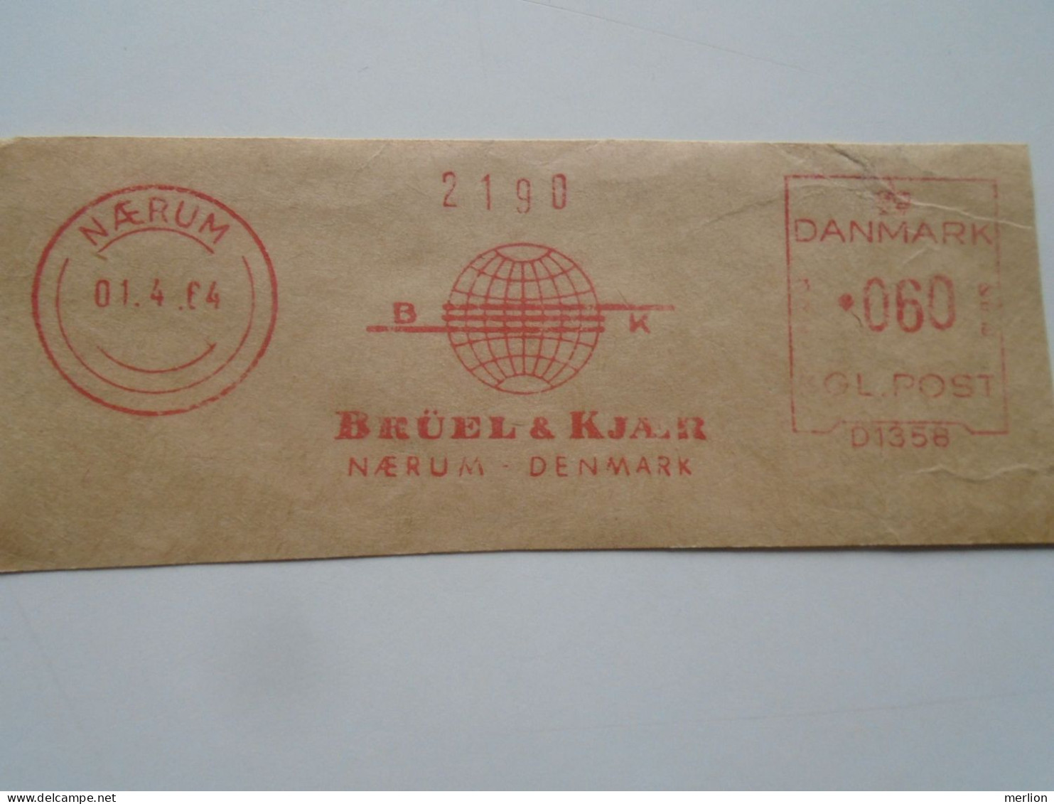 D200341  Red  Meter Stamp Cut- EMA - Freistempel  - Denmark -Danmark - NAERUM- Brüel & Kjaer 1964 - Máquinas Franqueo (EMA)