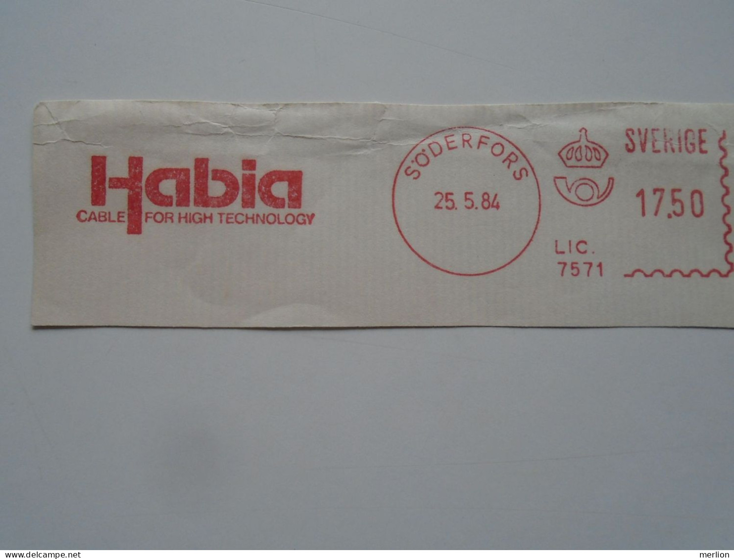 D200342  Red  Meter Stamp Cut- EMA - Freistempel  - Denmark -Danmark - HABIA Cable - Söderfors 1984 Electro - Franking Machines (EMA)