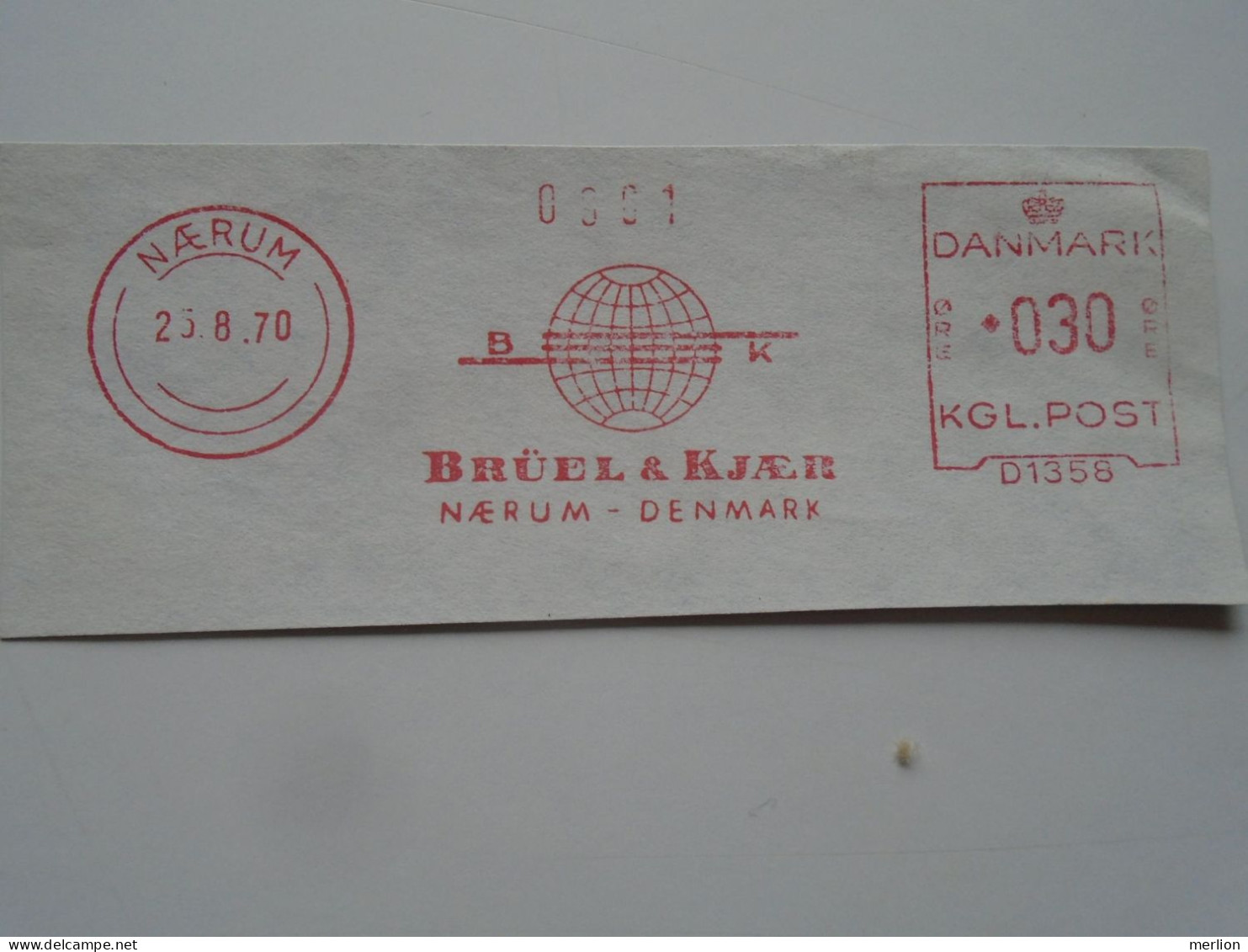 D200343  Red  Meter Stamp Cut- EMA - Freistempel  - Denmark -Danmark - NAERUM- Brüel & Kjaer 1970 - Frankeermachines (EMA)