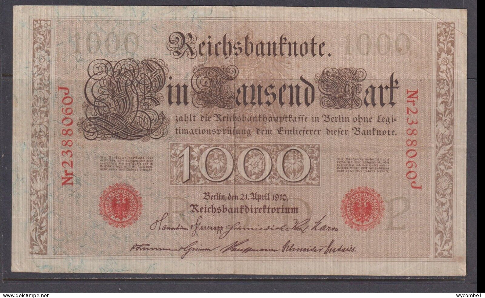GERMANY - 1910 1000 Mark Circulated Banknote - 1.000 Mark