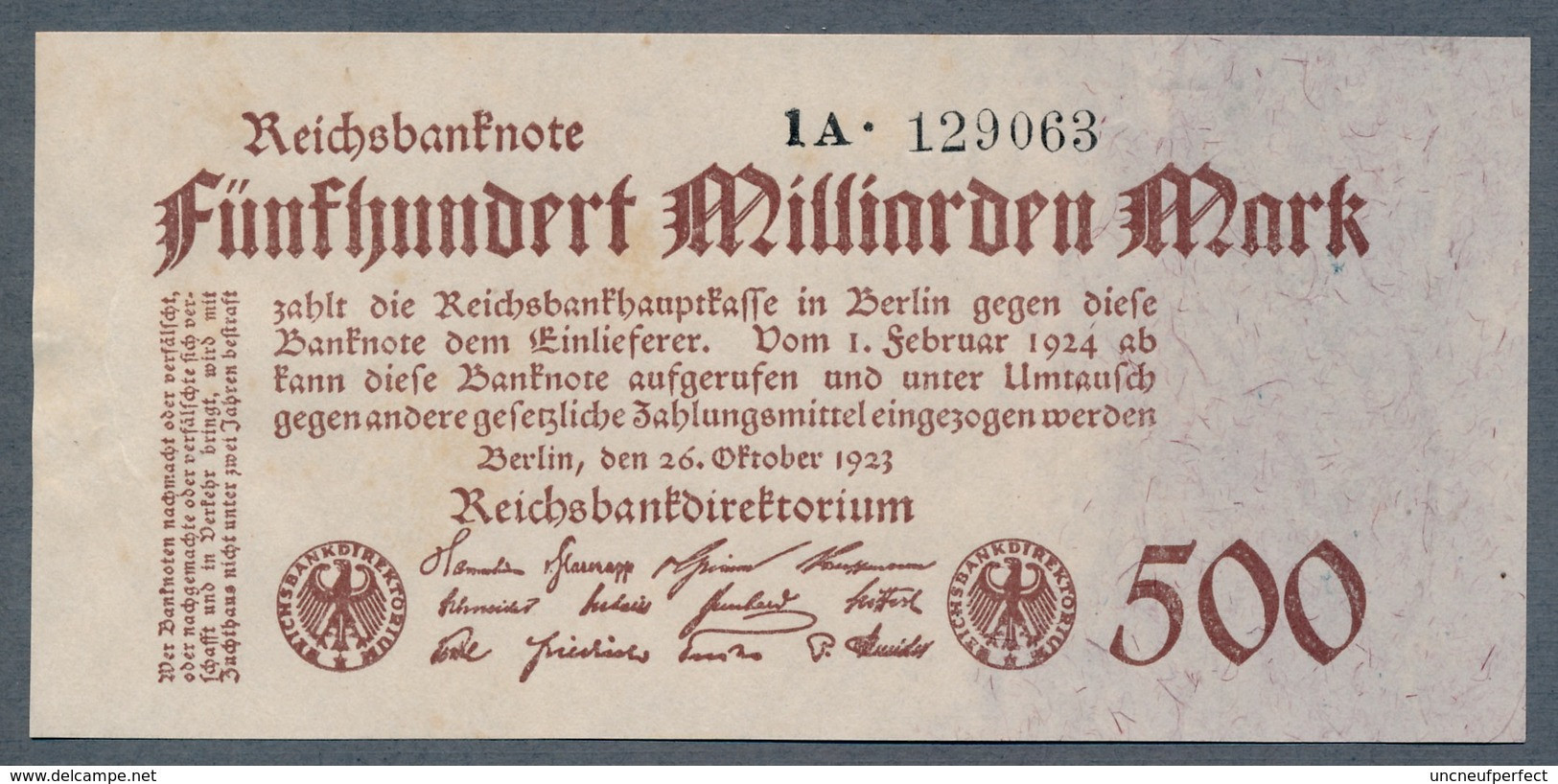 Pick127b  Ro124d  DEU-152b - 500 Milliard Mark 1923 ** UNC- Prs NEUF ** - 500 Milliarden Mark