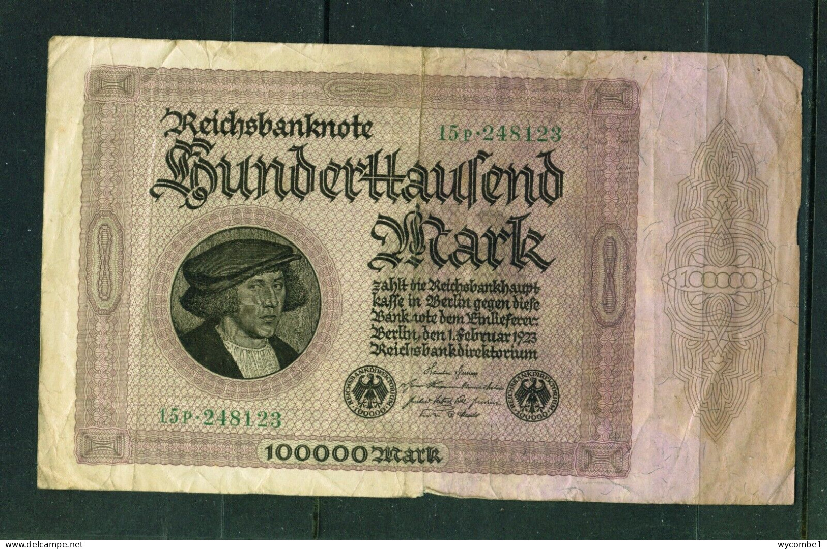 GERMANY - 1923 100000 Mark Circulated Banknote - 100000 Mark