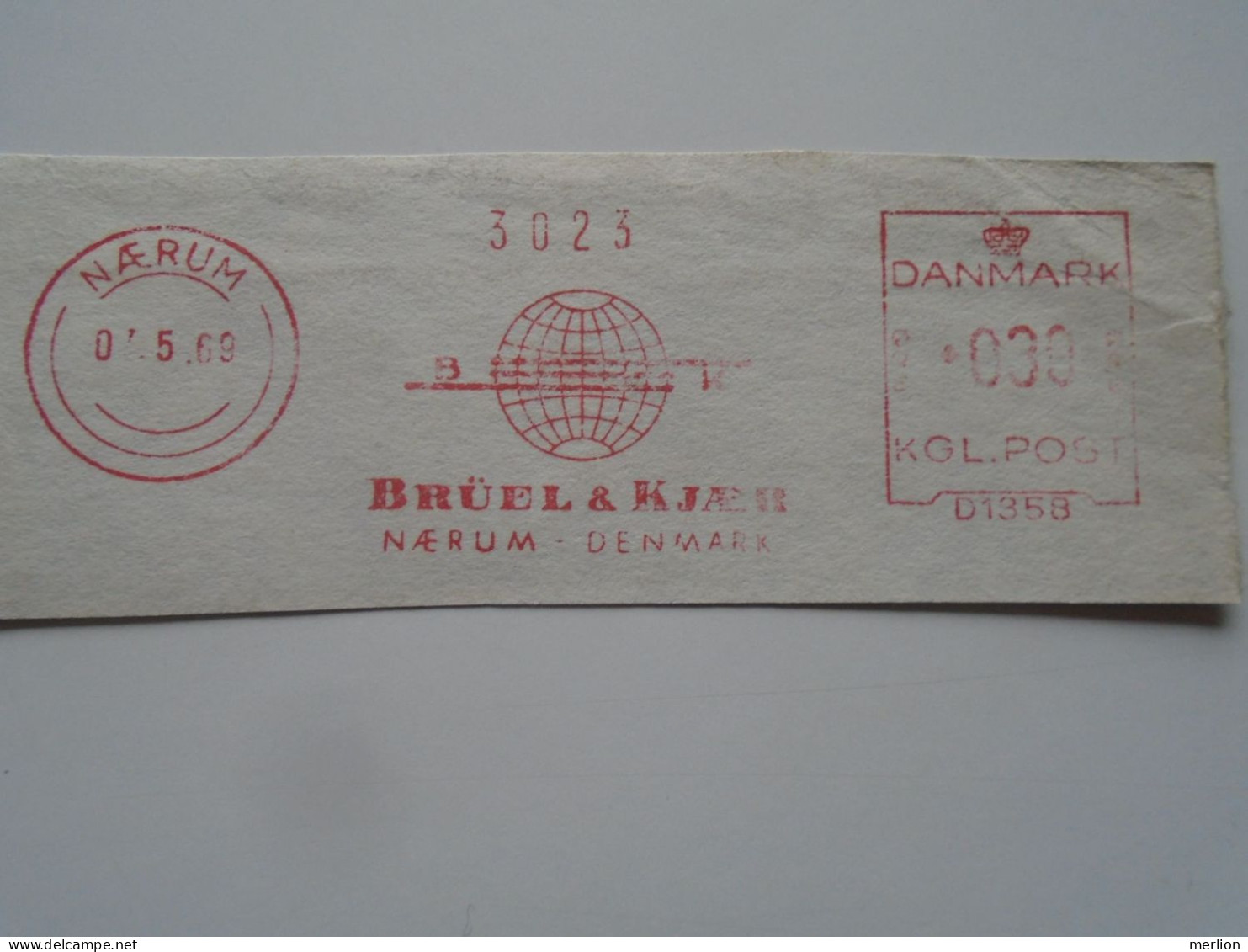 D200345  Red  Meter Stamp Cut- EMA - Freistempel  - Denmark -Danmark - NAERUM- Brüel & Kjaer 1969 - Franking Machines (EMA)