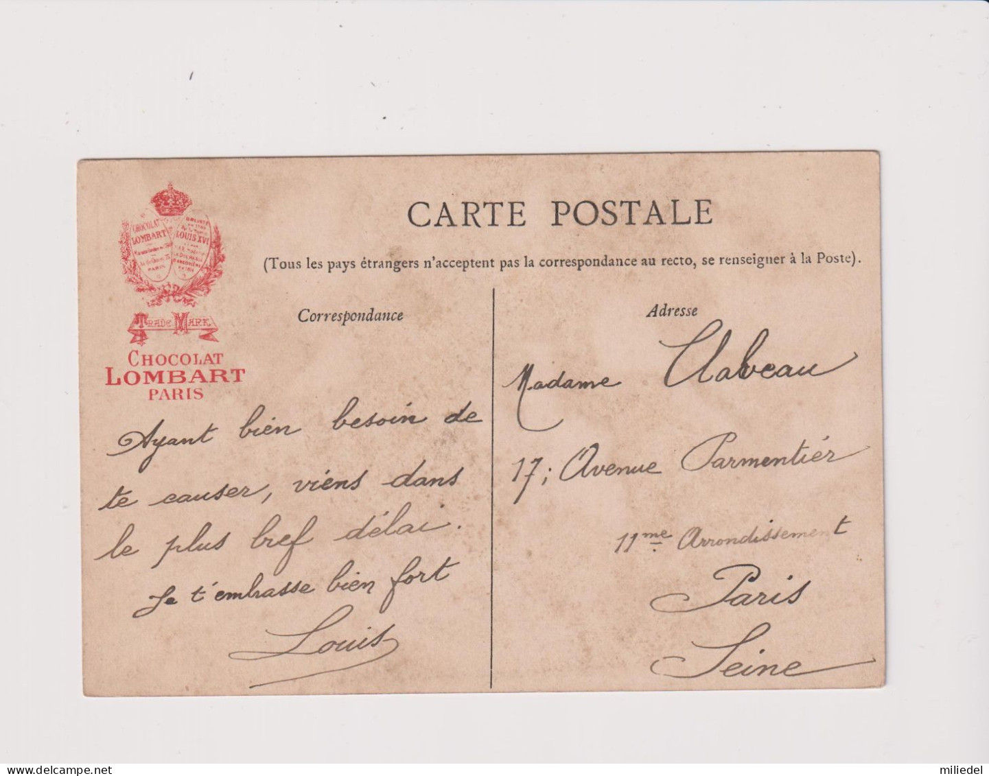 MU241 - CHROMO / Format Carte Postale - Chocolat Lombart - Publiciste, Romancier, Daniel De Foe, Robinson Crusoé - Lombart