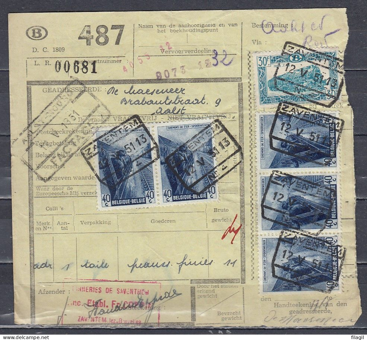 Vrachtbrief Met Stempel ZAVENTEM N°4 - Dokumente & Fragmente