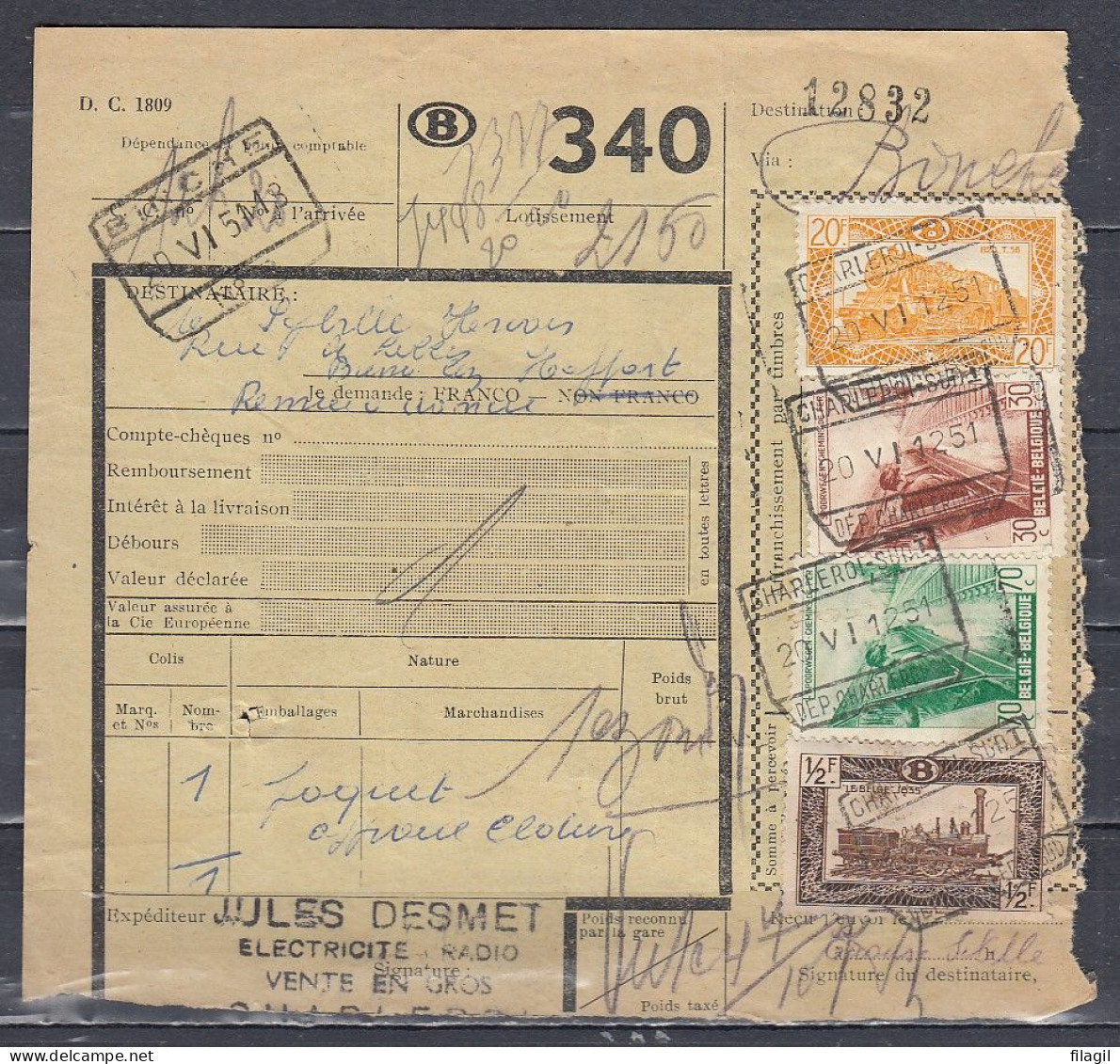 Vrachtbrief Met Stempel CHARLEROI-SID I DEP.CHARLEROI-SUD - Documents & Fragments