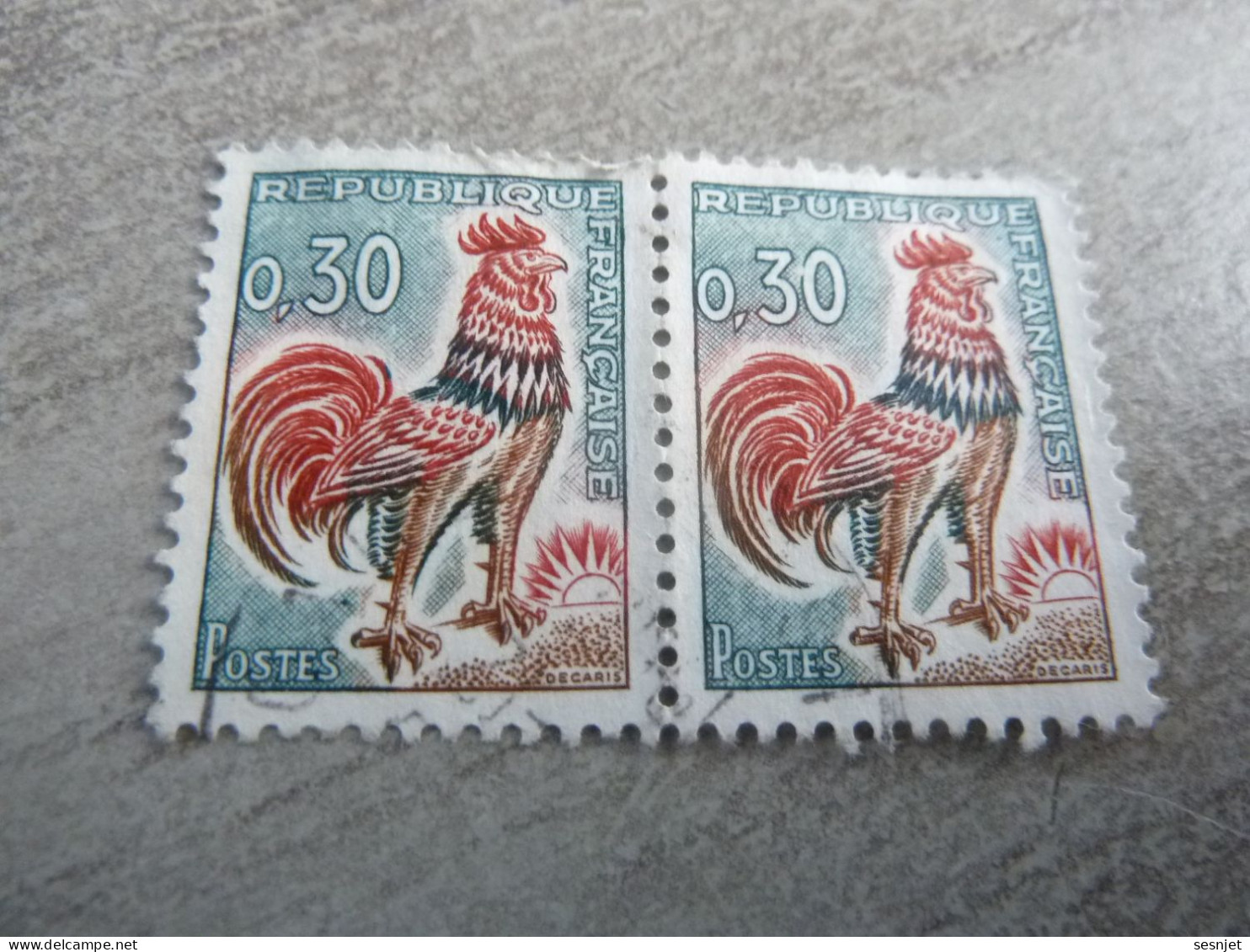 Type Coq De Decaris - 30c. - Yt 1331 A - Vert, Rouge Et Bistre - Double Oblitérés - Année 1964 - - 1962-1965 Gallo De Decaris