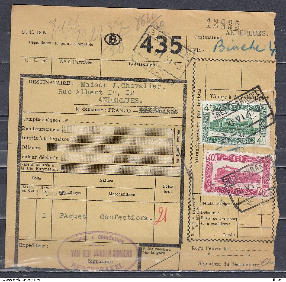 Vrachtbrief Met Stempel NEDERBRAKEL - Documents & Fragments