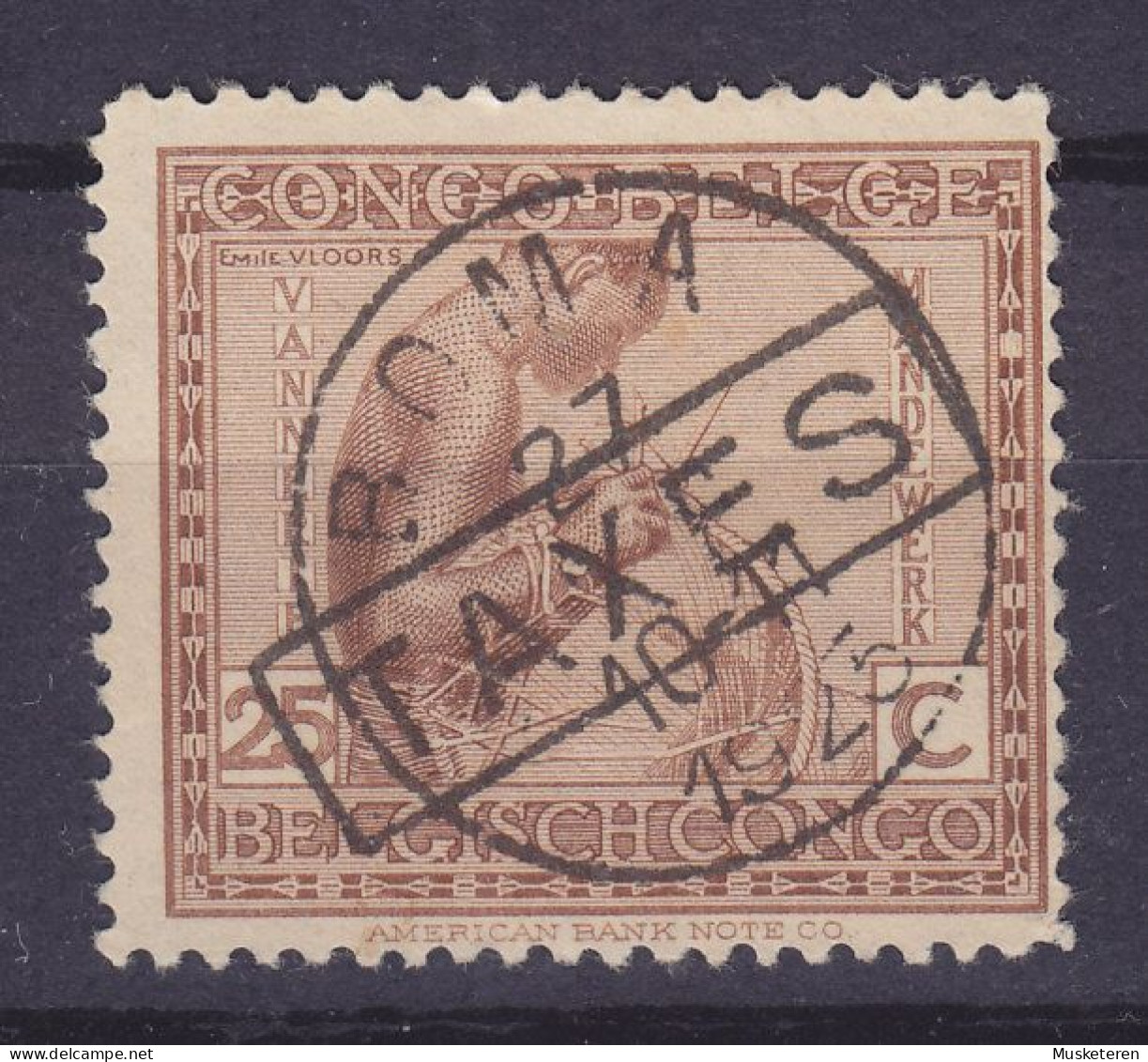 Belgian Congo 1923/24 Mi. 70, 25c. Korbflechter Hanstamped Boxed 'TAXES' Deluxe BOMA 1923 Cancel !! - Used Stamps