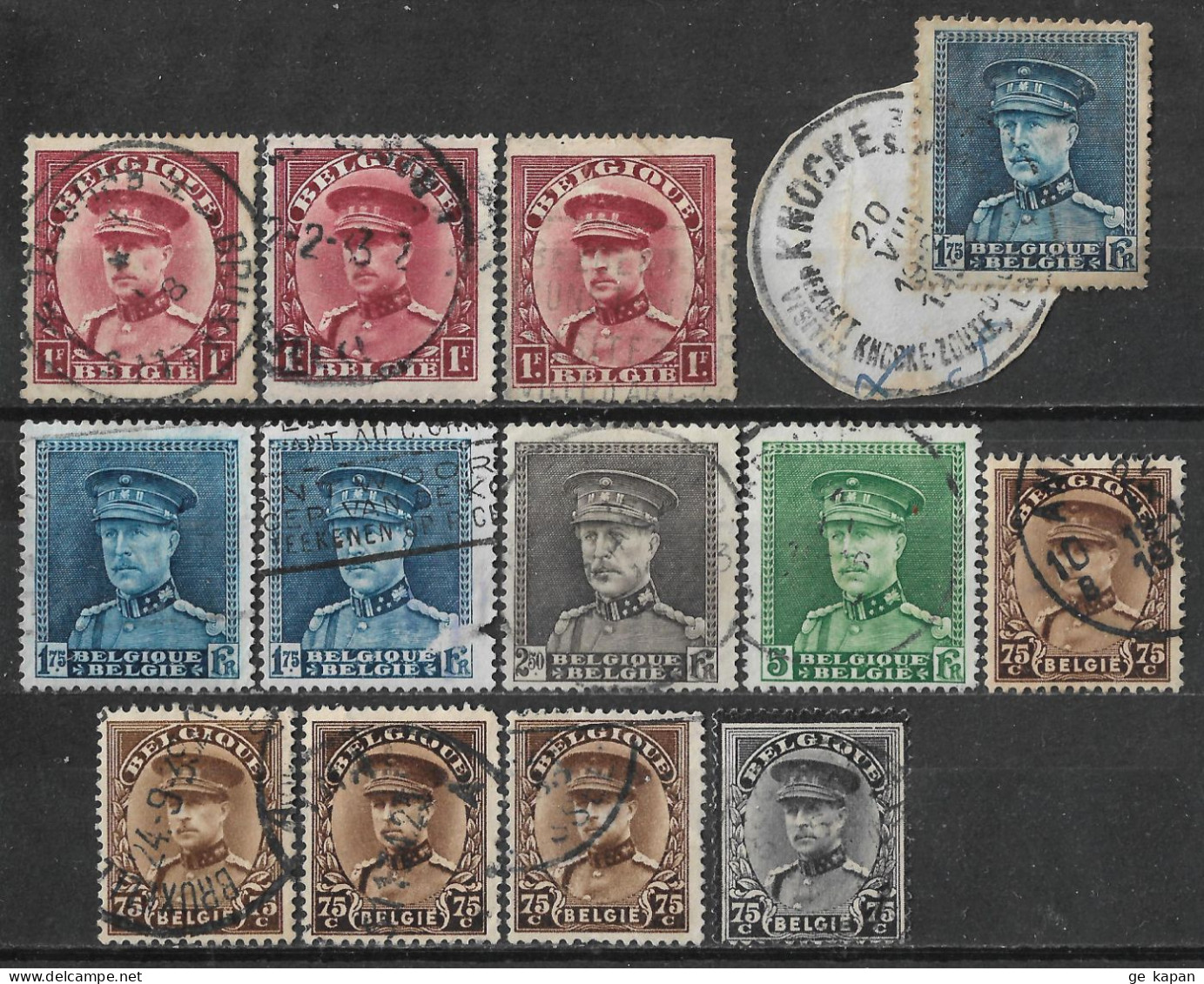 1931-1934 BELGIUM Set Of 13 USED STAMPS (Michel # 305,308,311,312,332,376b) CV €4.20 - 1931-1934 Képi