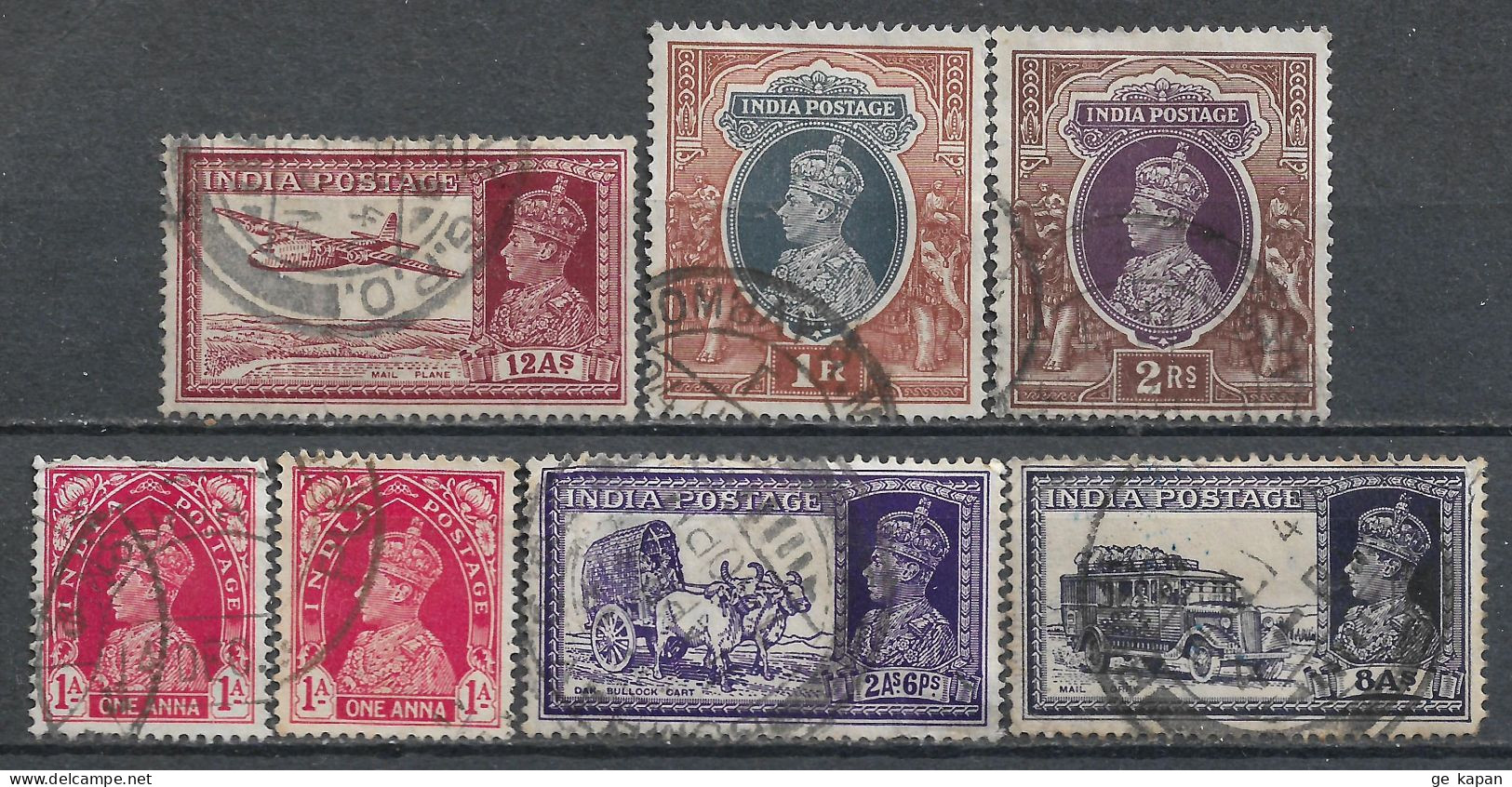 1937 INDIA Set Of 7 USED STAMPS (Michel # 149,151,156-159) CV €4.10 - 1936-47 King George VI