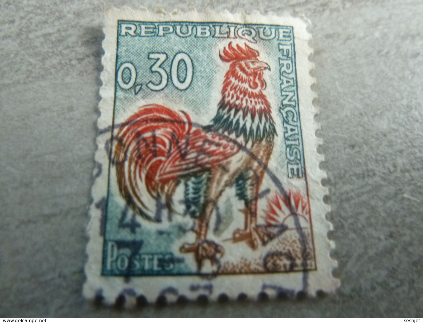 Type Coq De Decaris - 30c. - Yt 1331 A (b)  N° Rouge Au Verso - Vert, Rouge Et Bistre - Oblitéré - Année 1964 - - 1962-1965 Coq De Decaris