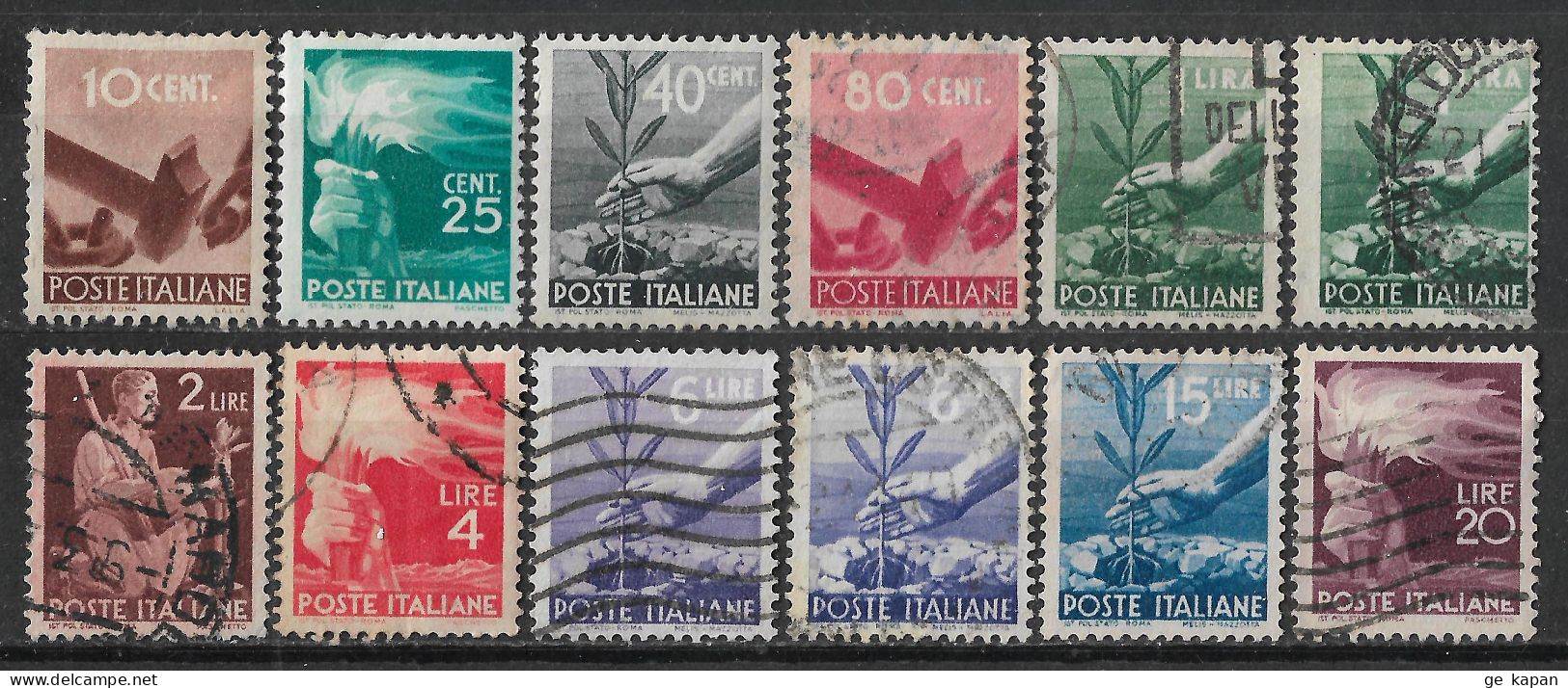 1945-1947 ITALY Set Of 12 USED STAMPS (Scott # 463,464A,465,467,468,470,471A,472A,473A,474) - Used