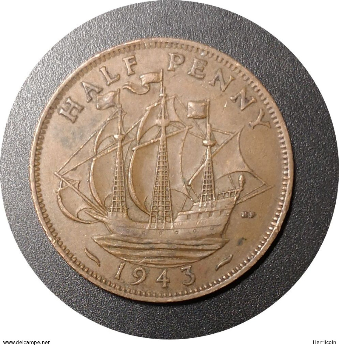 Monnaie Royaume Uni - 1943 - Demi Penny George VI Avec "IND:IMP." - C. 1/2 Penny