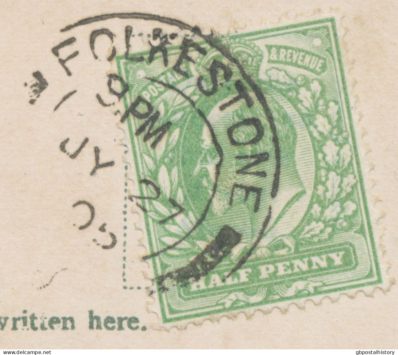 GB VILLAGE POSTMARKS 1905 CDS 23mm "PADDINGTON-W. / 9" (LONDON) On FOLKESTONE Pc As Arrival Postmark Together With K2 FO - Lettres & Documents