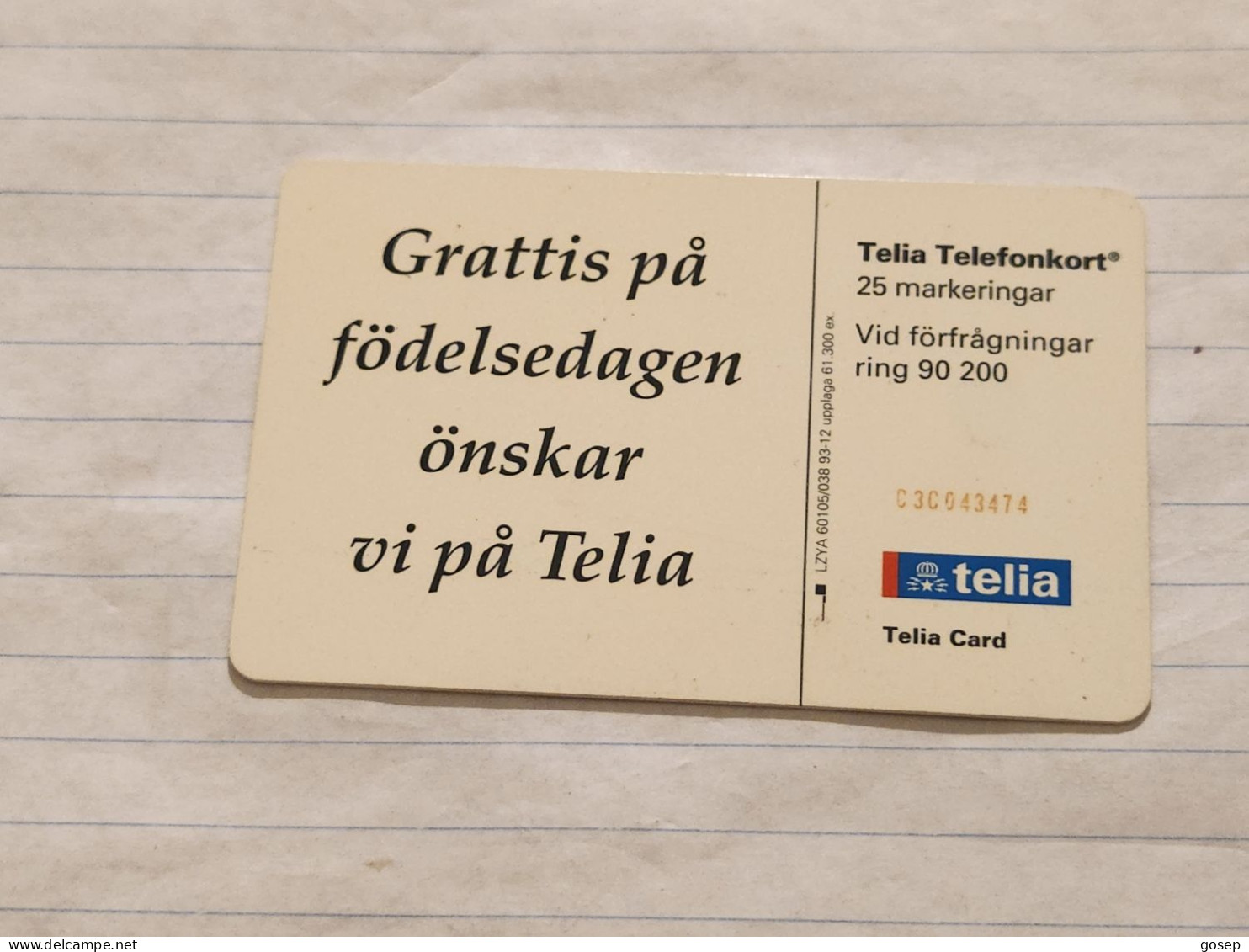 SWEDEN-(SE-TEL-025-0038)-Happy Birthday-(3)(25 Telefonkort)(tirage-61.300)(C3C043474)-used Card+1card Prepiad Free - Sweden