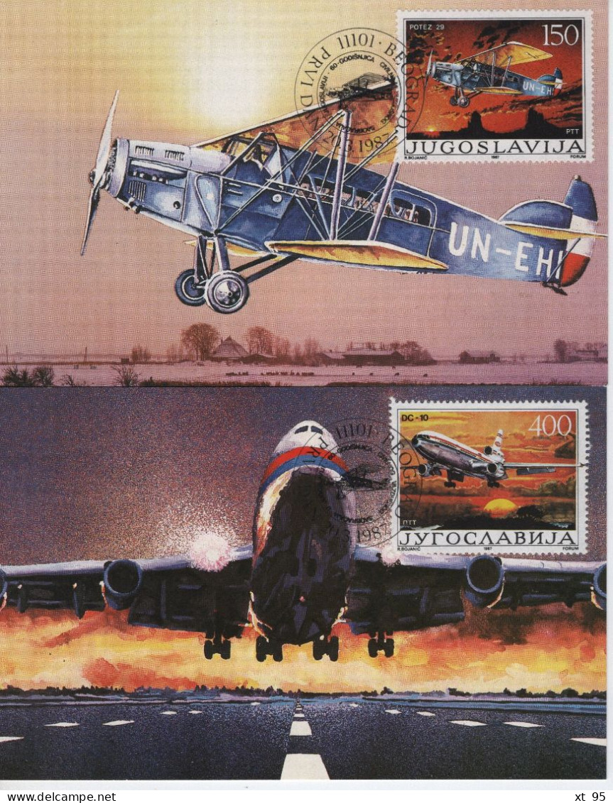 Yougoslavie - N°2092 à 2093 - Aviation - Potez 29 Et DC10 - Carte Maximum - Maximumkarten