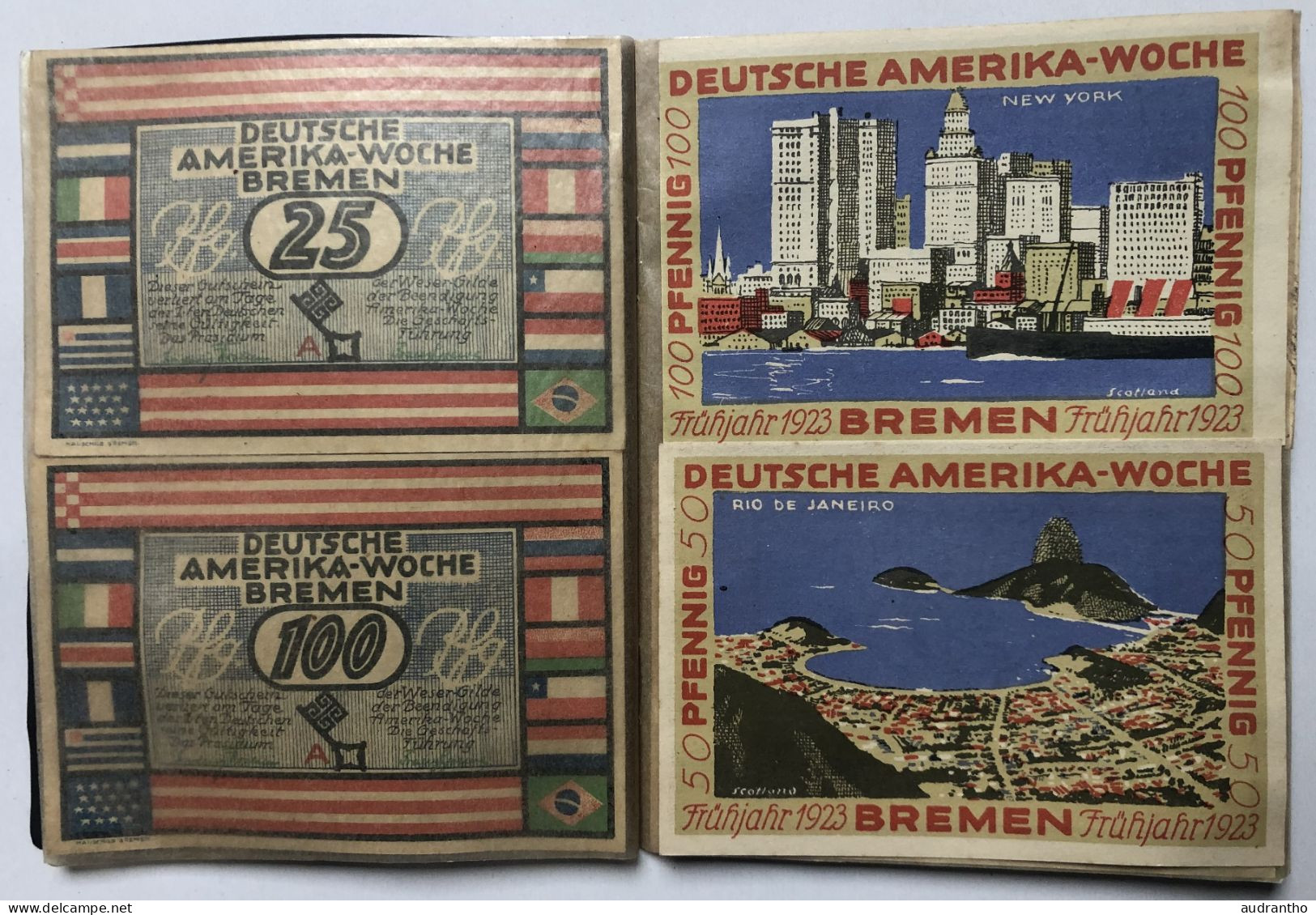 Livret Rare Avec 19 Billets Allemands Notgeld Années 1920 - BREMEN Deutsche Amerika Woche - Autres & Non Classés