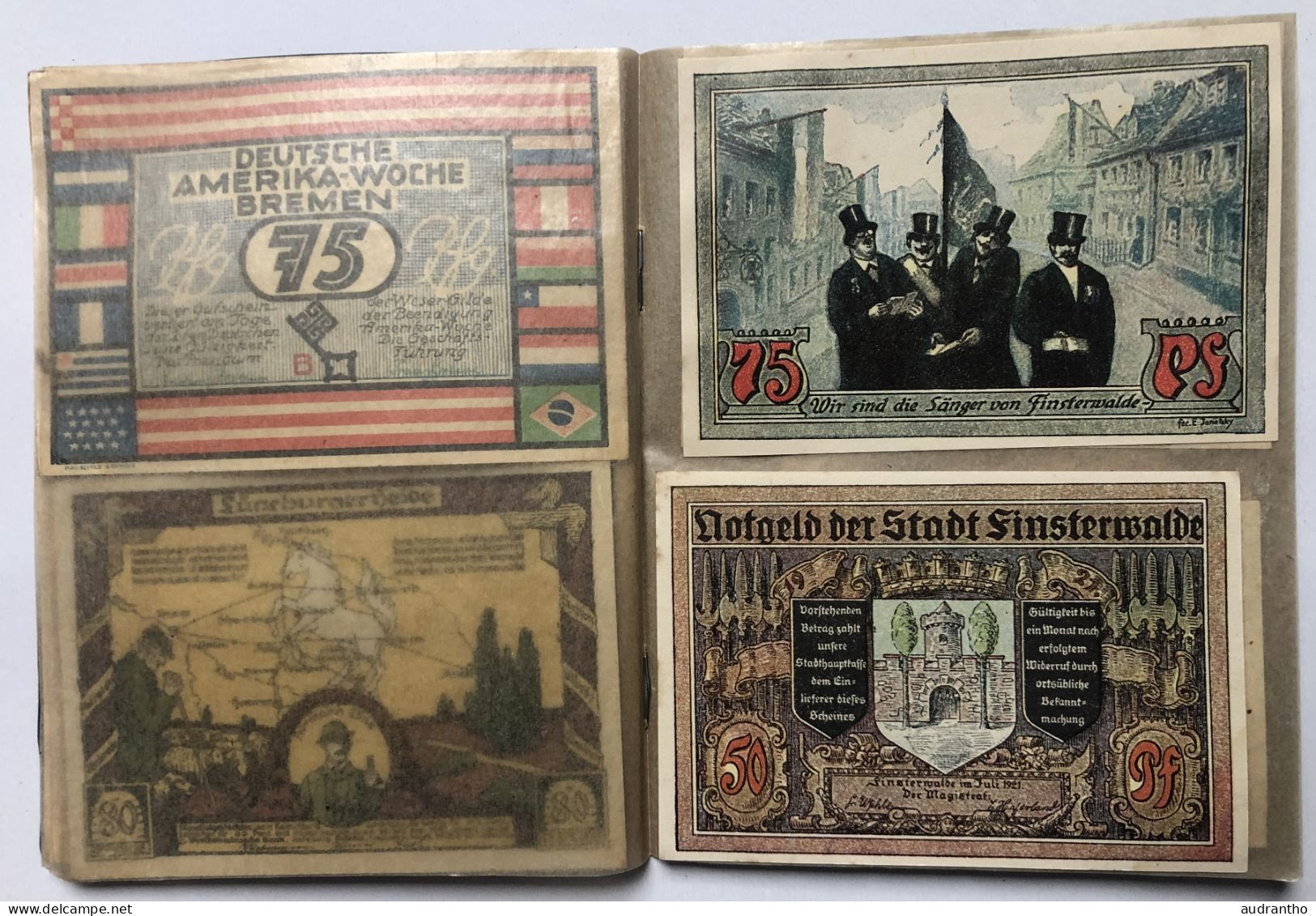 livret rare avec 19 billets allemands Notgeld années 1920 - BREMEN Deutsche amerika woche