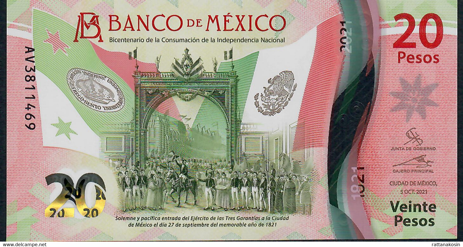 MEXICO NLP =B726c 20 Pesos 5 October 2021 #AV UNC. - Mexique