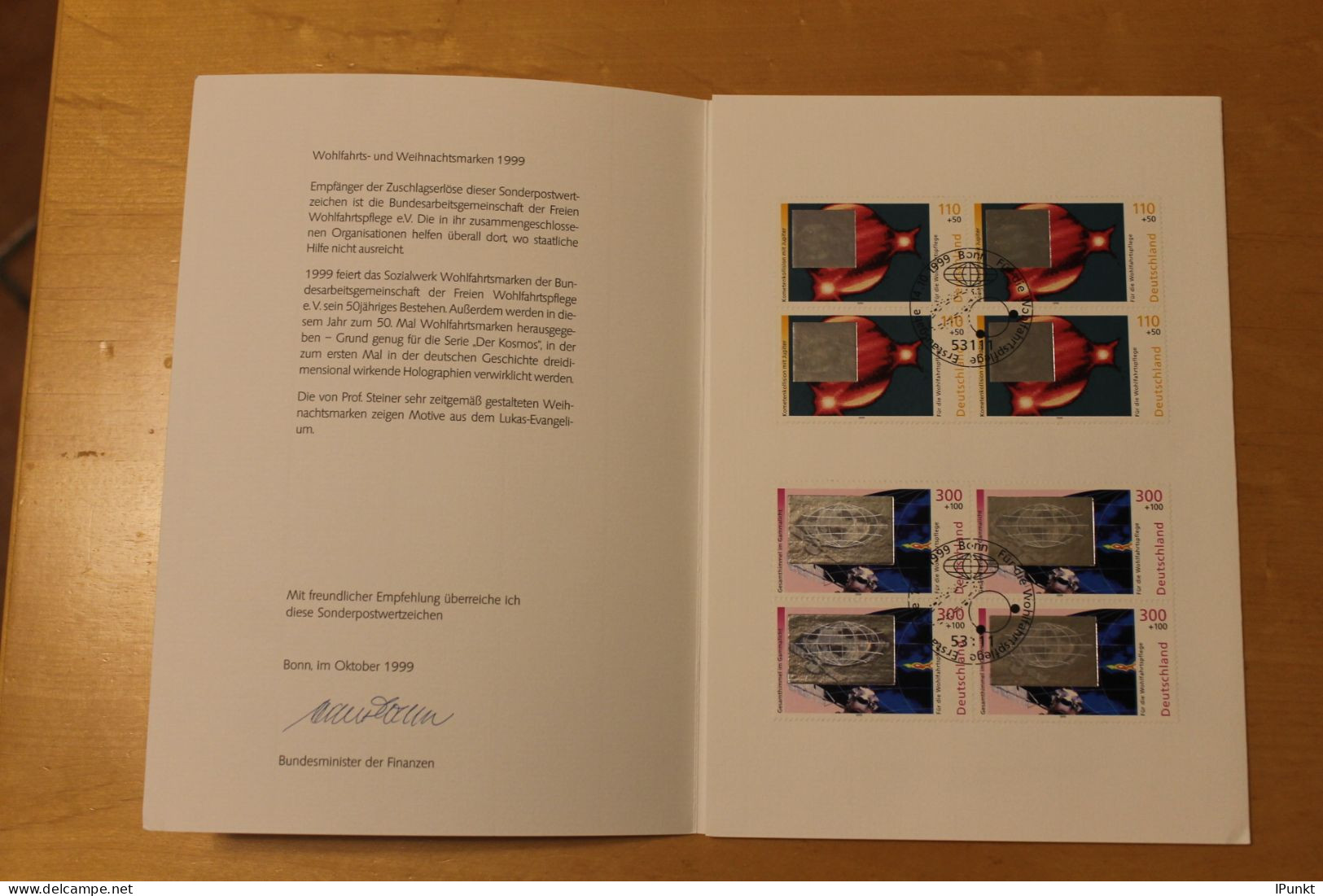 Deutschland 1999: Ministerkarte Wohlfahrt: Kosmos; Hologramm; MiNr. 2077-81 - Holograms