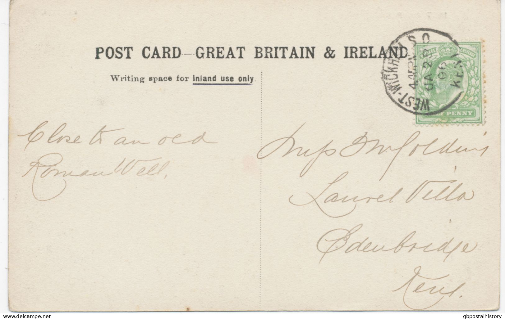 GB VILLAGE POSTMARKS 1906 CDS 24mm "WEST-WICKHAM S O / KENT" On KESTON Postcard (Fishponds) - Lettres & Documents