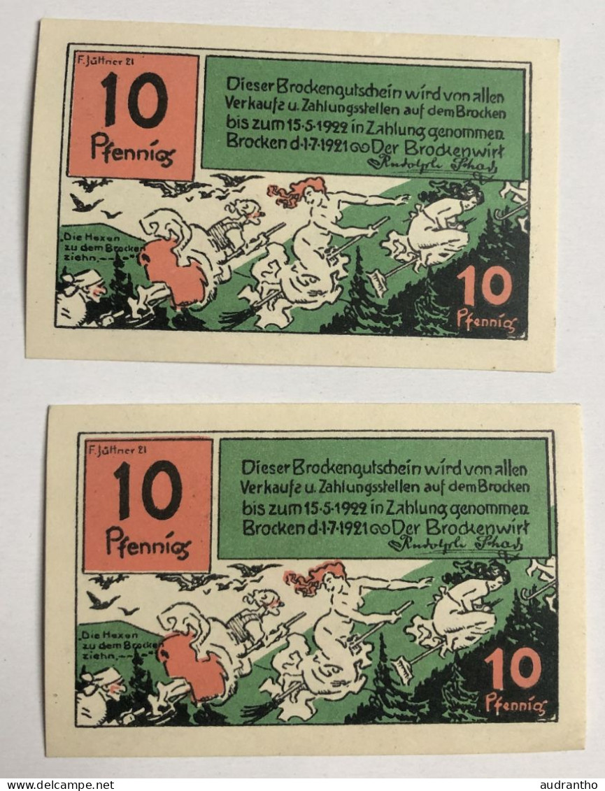 2 Billets Allemands Notgeld Années 1920 - 10 Pfennig Brocken Railway - Brockenwirt - Sonstige & Ohne Zuordnung