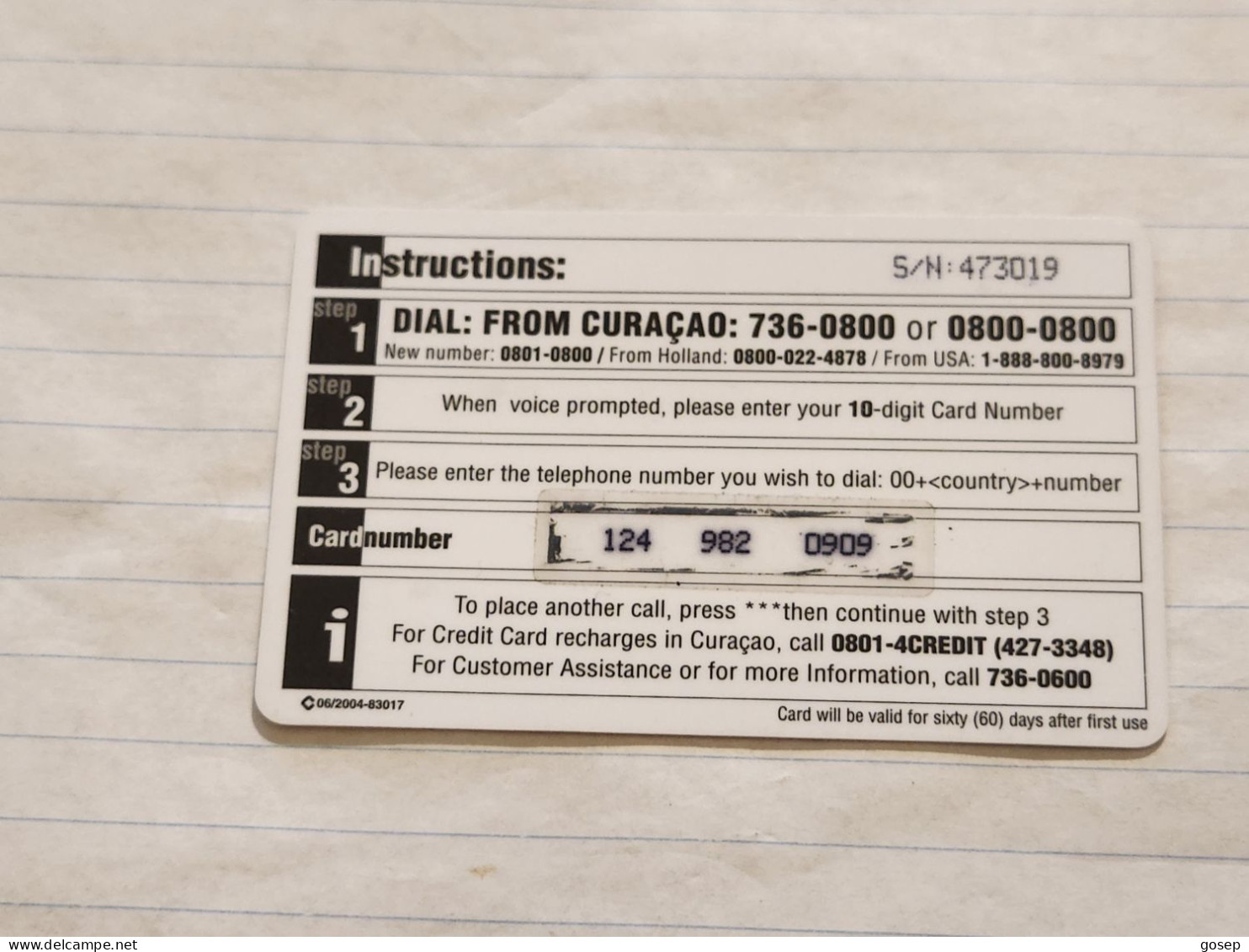 ANTILLES-(CW-MIO-PRE-?)-EZTALK-(24)-(NAF25)-(124-982-0909)-(60day After-plastic)-used Card+1card Prepiad Free - Antillen (Nederlands)