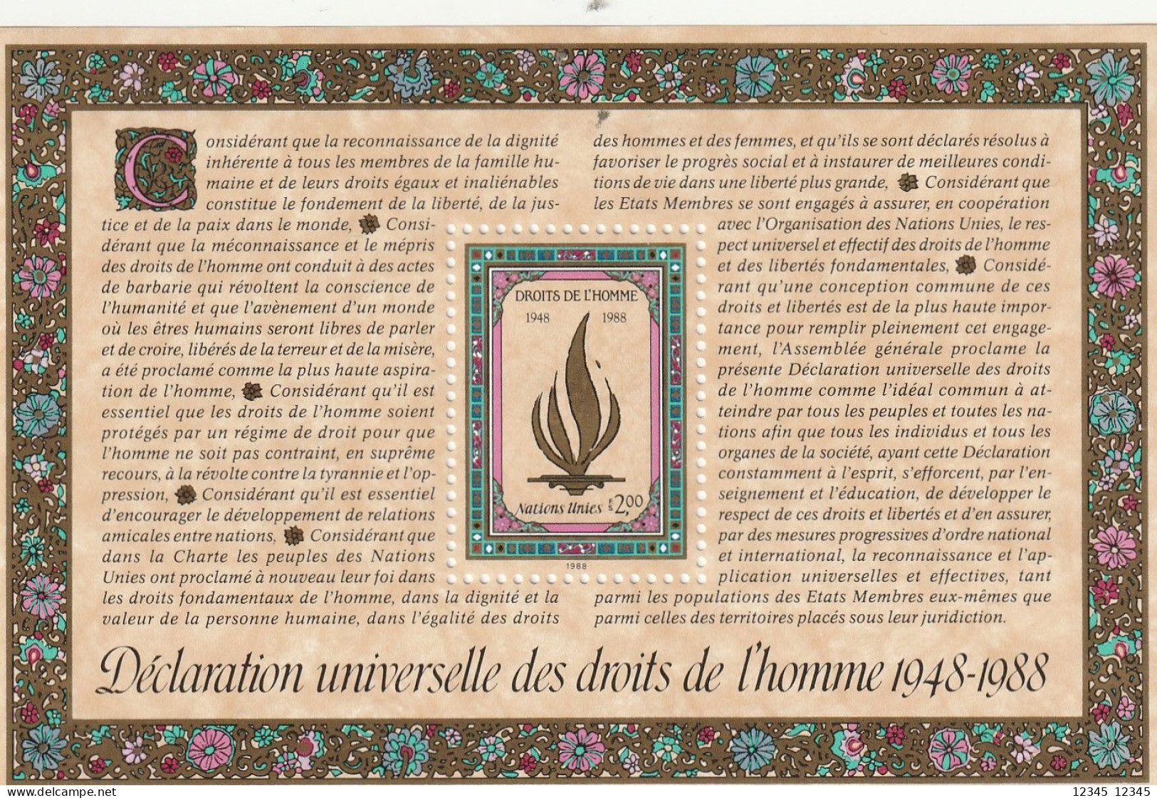 Geneve 1988, Postfris MNH, 40th Anniversary Of The Universal Declaration Of Human Rights. - Ongebruikt