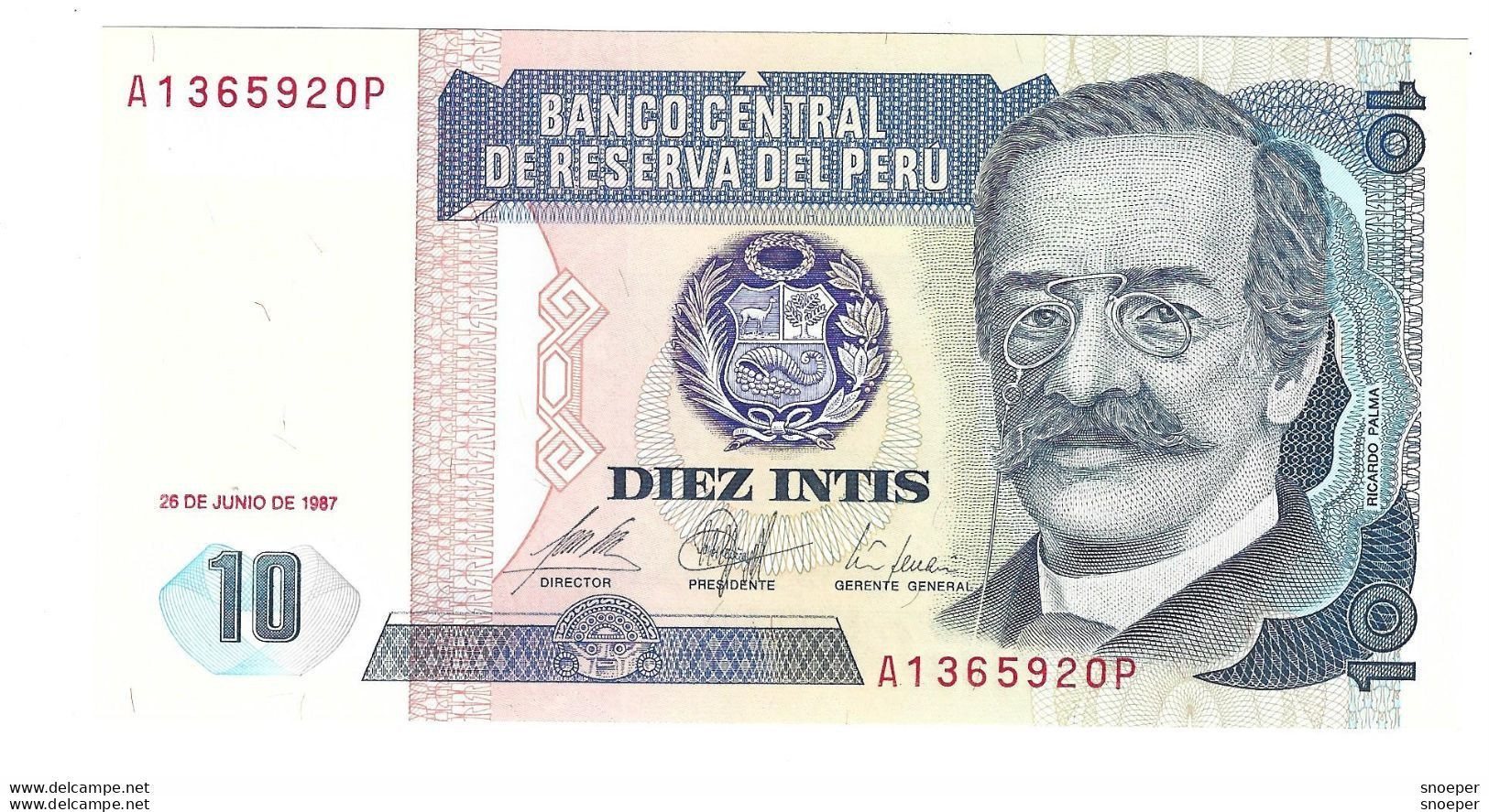 *peru 10 Intis  1987  129   Unc - Pérou
