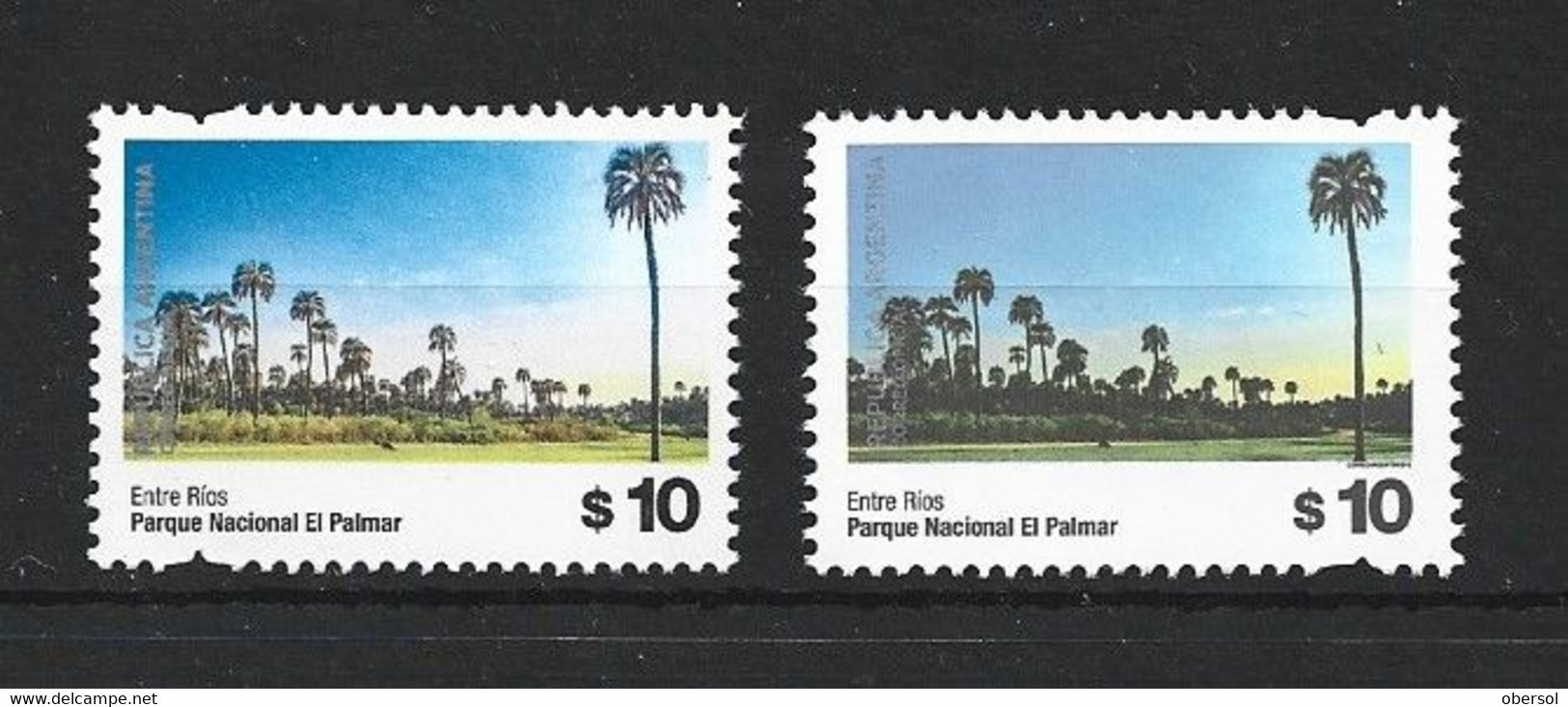 Argentina 2019 2020 National Parks $10 El Palmar X 2 Two Papers And Sec Perf Permanent Issue MNH Stamps - Ungebraucht