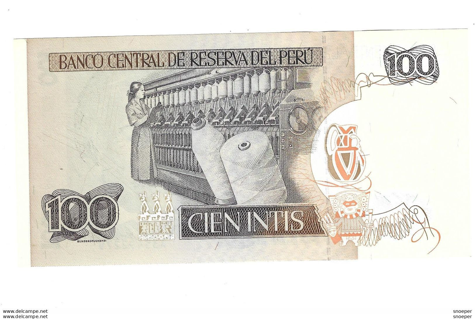 Peru 100 Intis  1987  133   Unc - Pérou