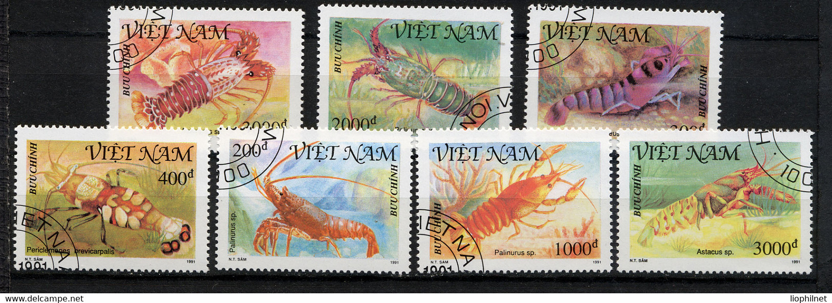VIETNAM, VIET-NAM 1986, Yvert 750/6, CRUSTACES CREVETTES, 7 Valeurs, Oblitérés / Used. R214 - Crustacés