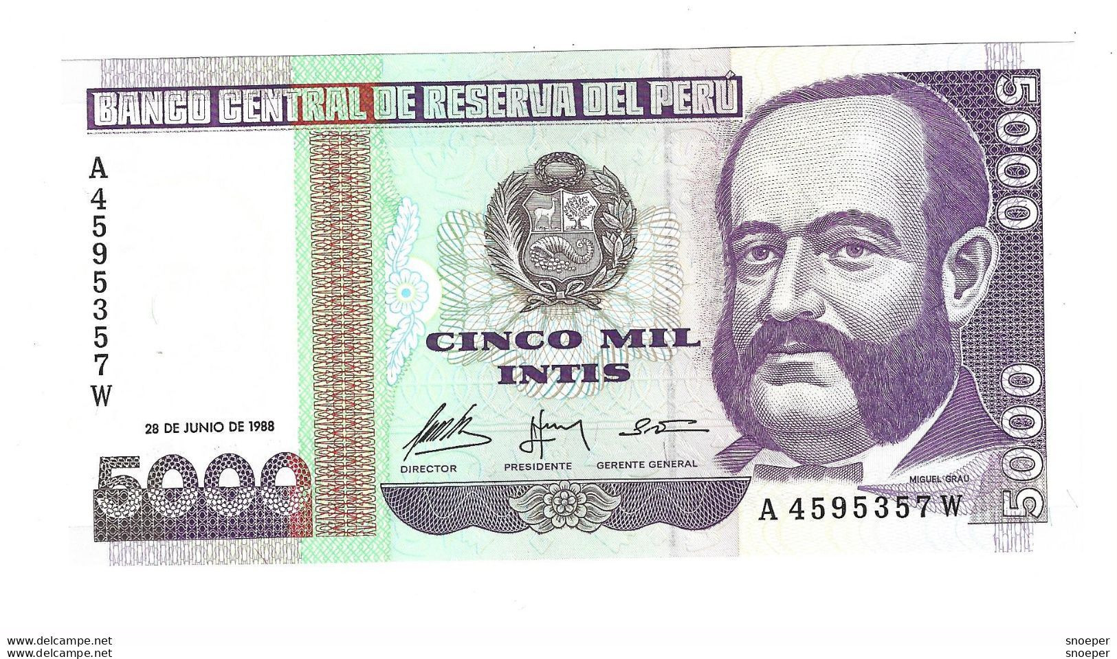 Peru 5000 Intis  1988  137   Unc - Peru