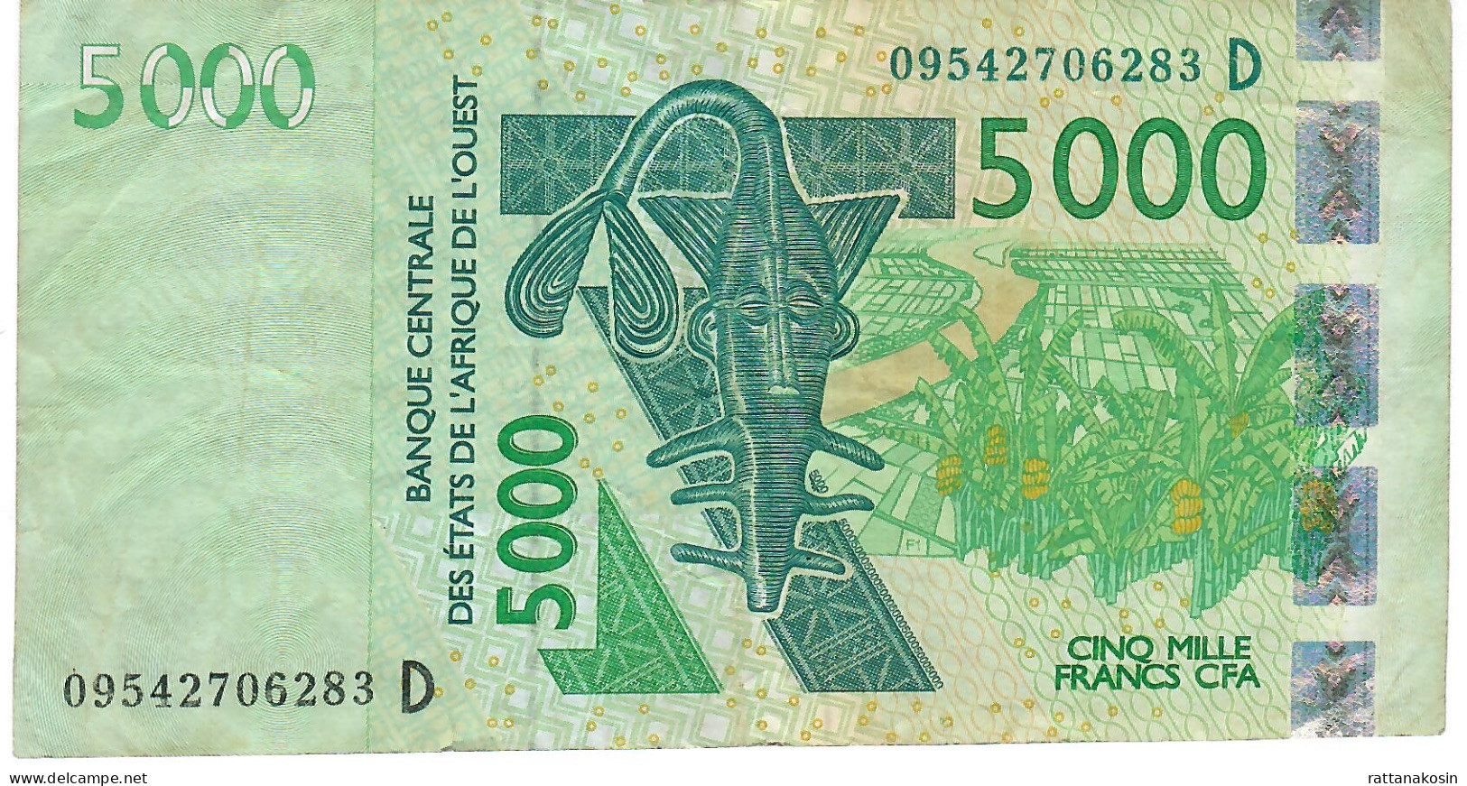 W.A.S. LETTER D = MALI P417Dh 5000 FRANCS (20)09 2009 Signature 35   AVF  NO P.h. - West African States