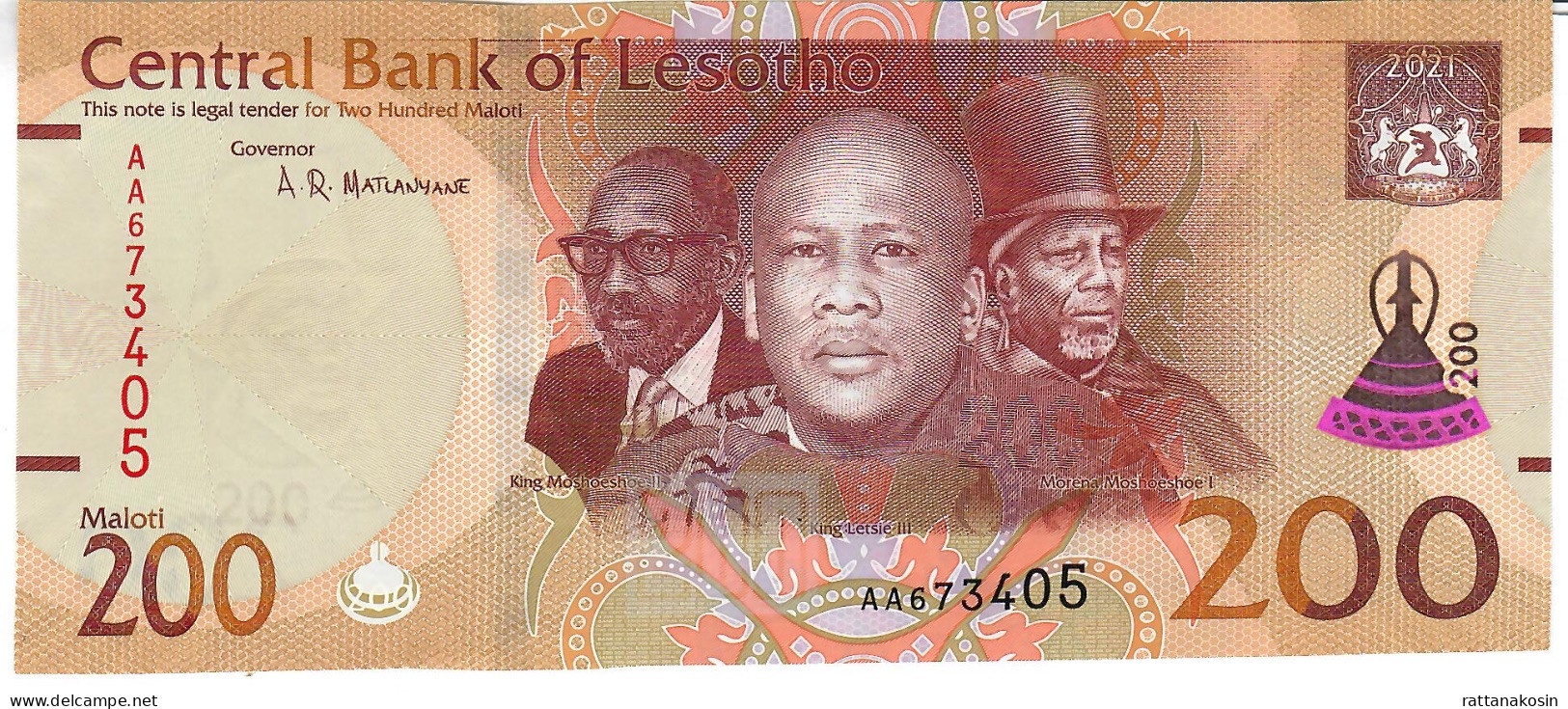 LESOTHO NLP (=B231) 200 MALOTI 2021 UNC. - Lesoto