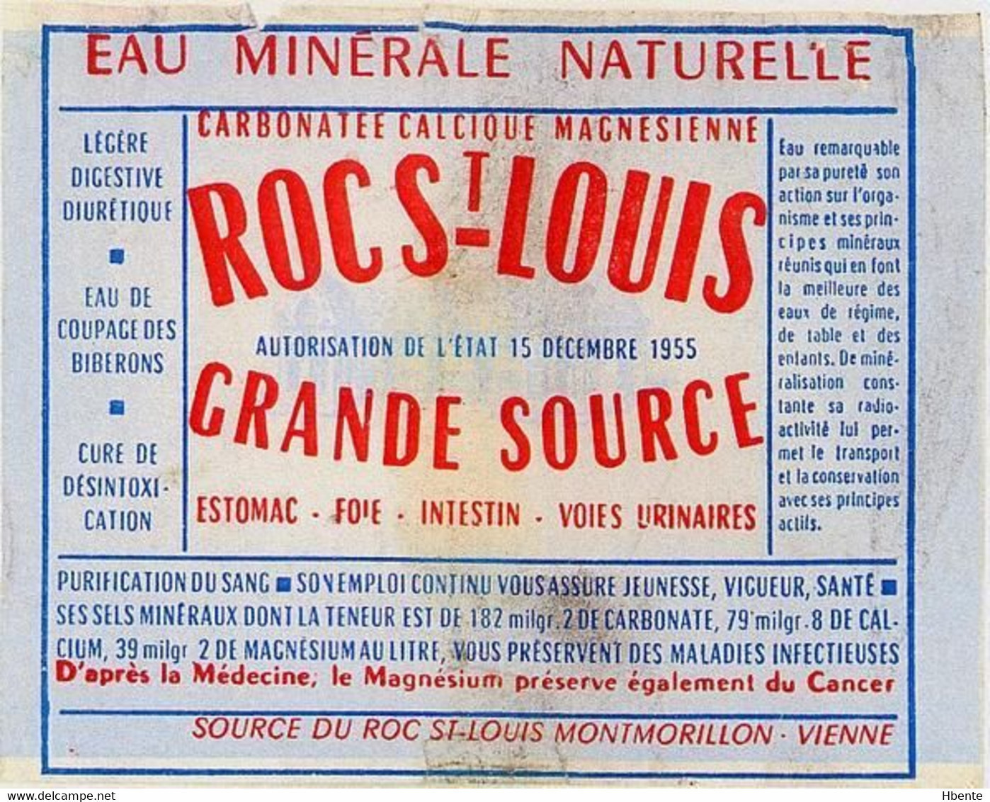 Eau Minérale Roc Saint-Louis Grande Source Montmorillon Cancer Radioactivité (Photo) - Objets