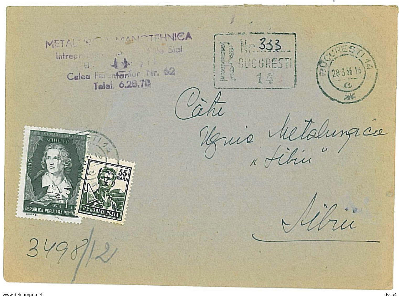 CIP 11 - 33-a Bucuresti - REGISTERED Cover - 1956 - Lettres & Documents